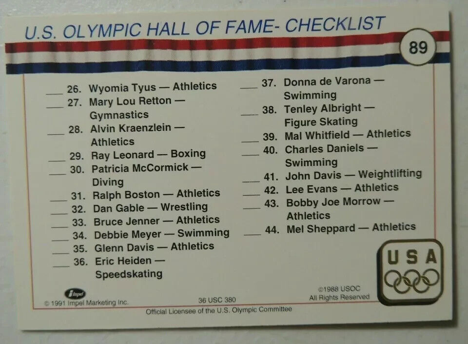 US OLYMPICS HALL OF FAME COMPLETE BASE SET OF 90 TRADING CARDS