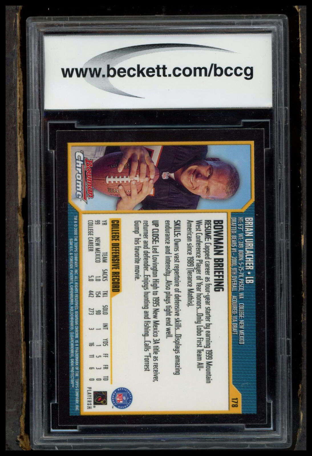 2000 Bowman Chrome #178 Brian Urlacher BCCG 10