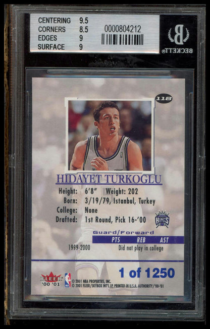 2000-01 Fleer Authority #118 Hidayet Turkoglu BGS 9 #/650