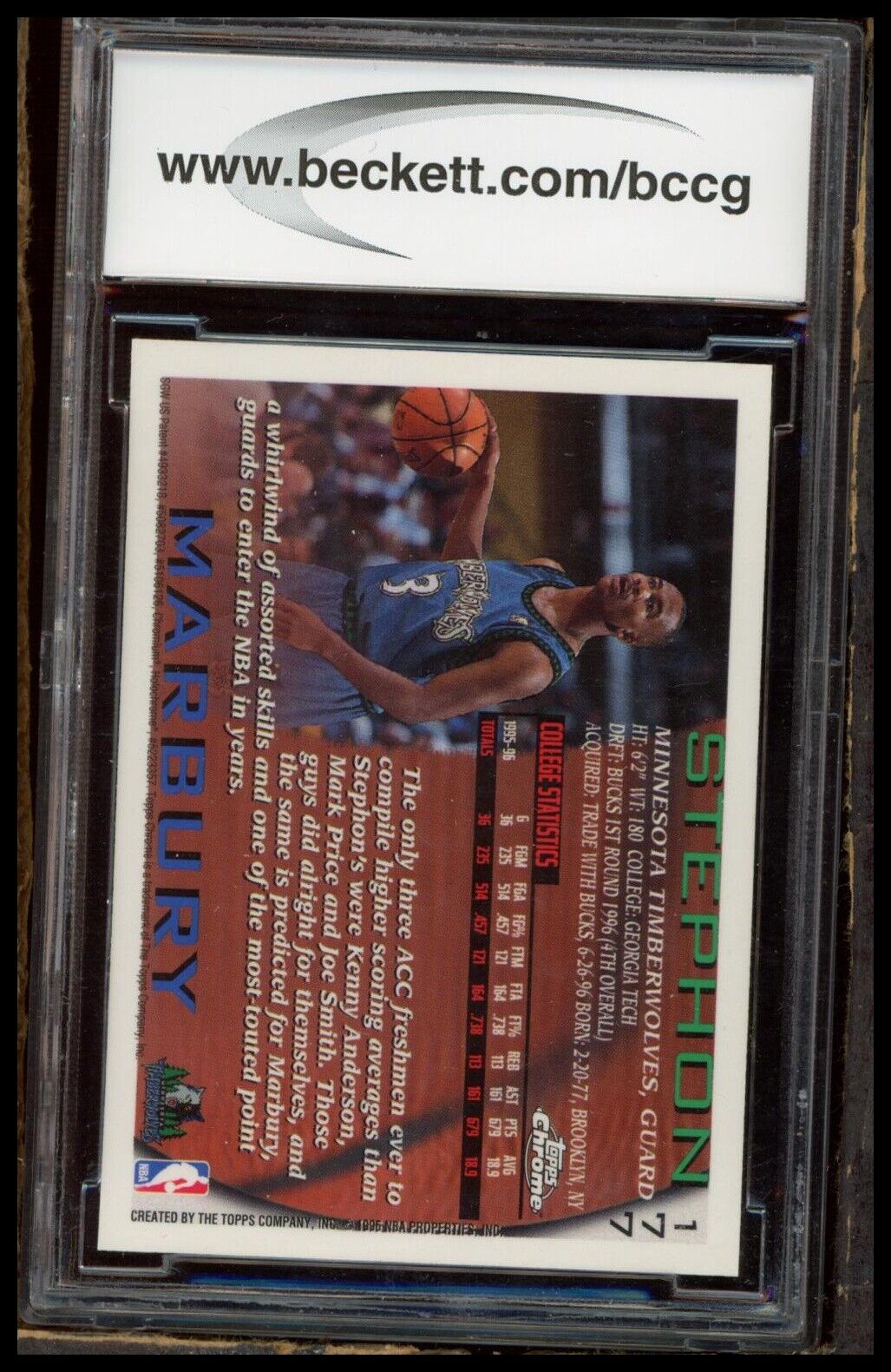 1997 Kenner/Topps/Upper Deck Starting Lineup Cards #177 Stephon Marbury BCCG 9