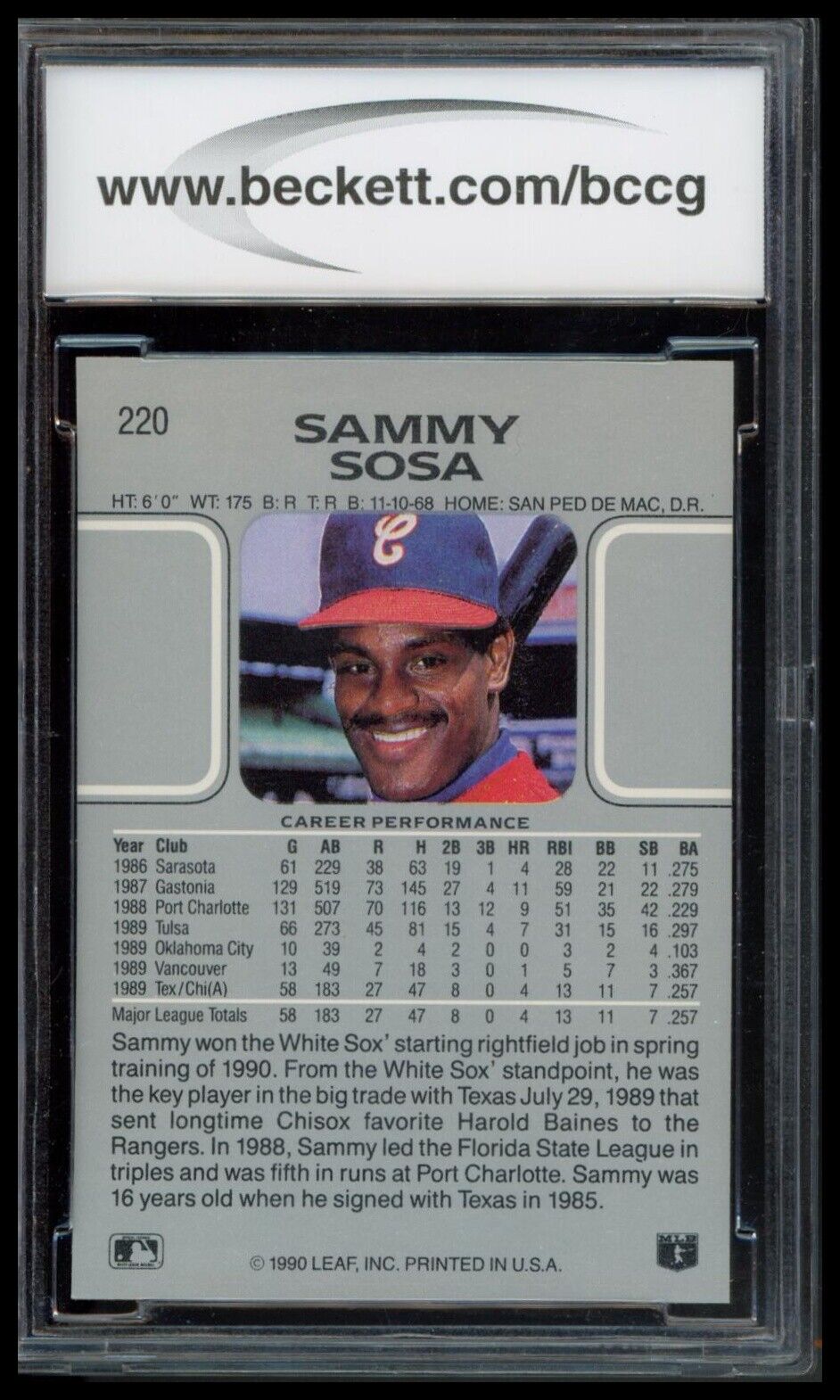 1990 Leaf #220 Sammy Sosa BCCG 8