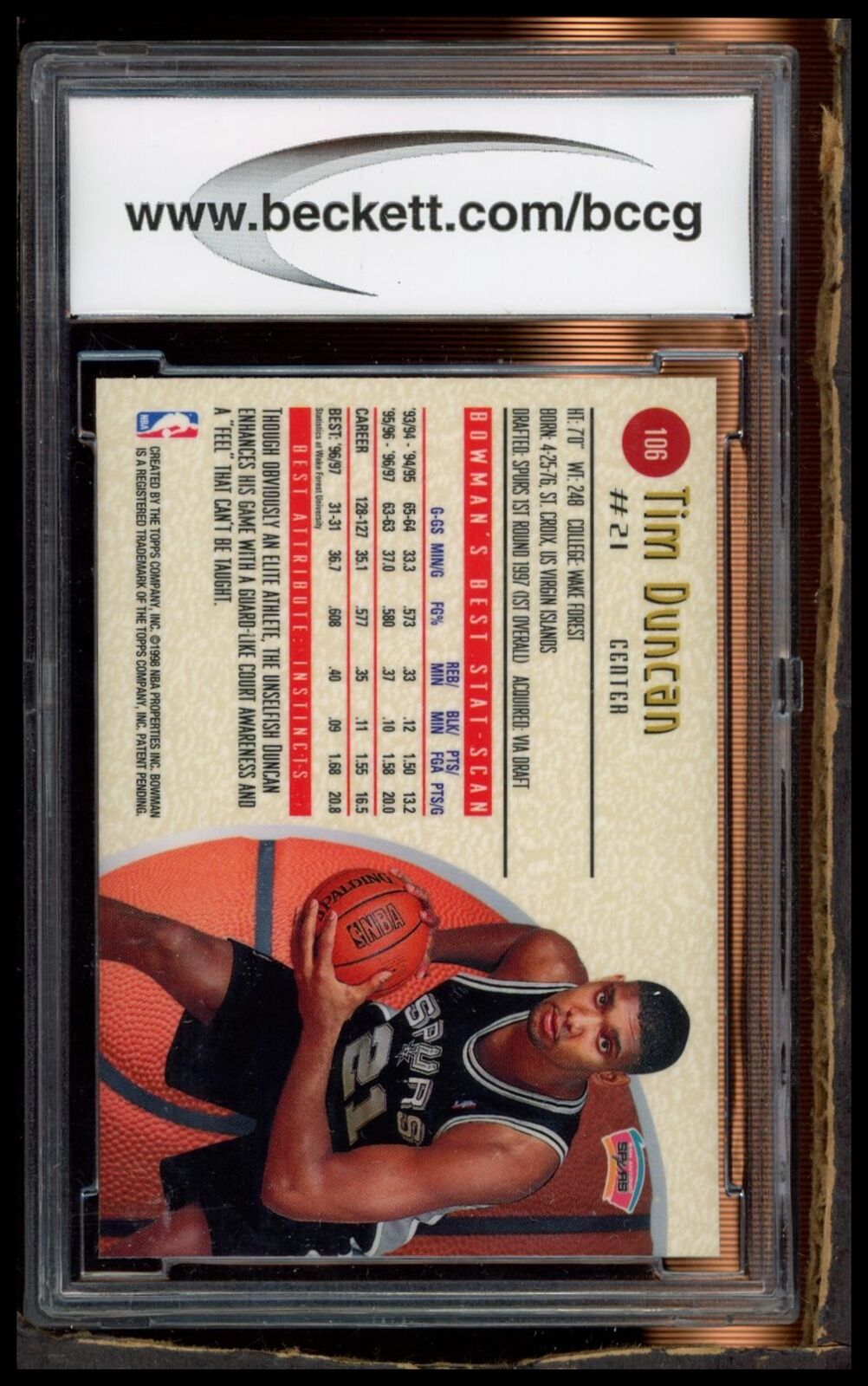 1997-98 Bowman's Best #106 Tim Duncan BCCG 10