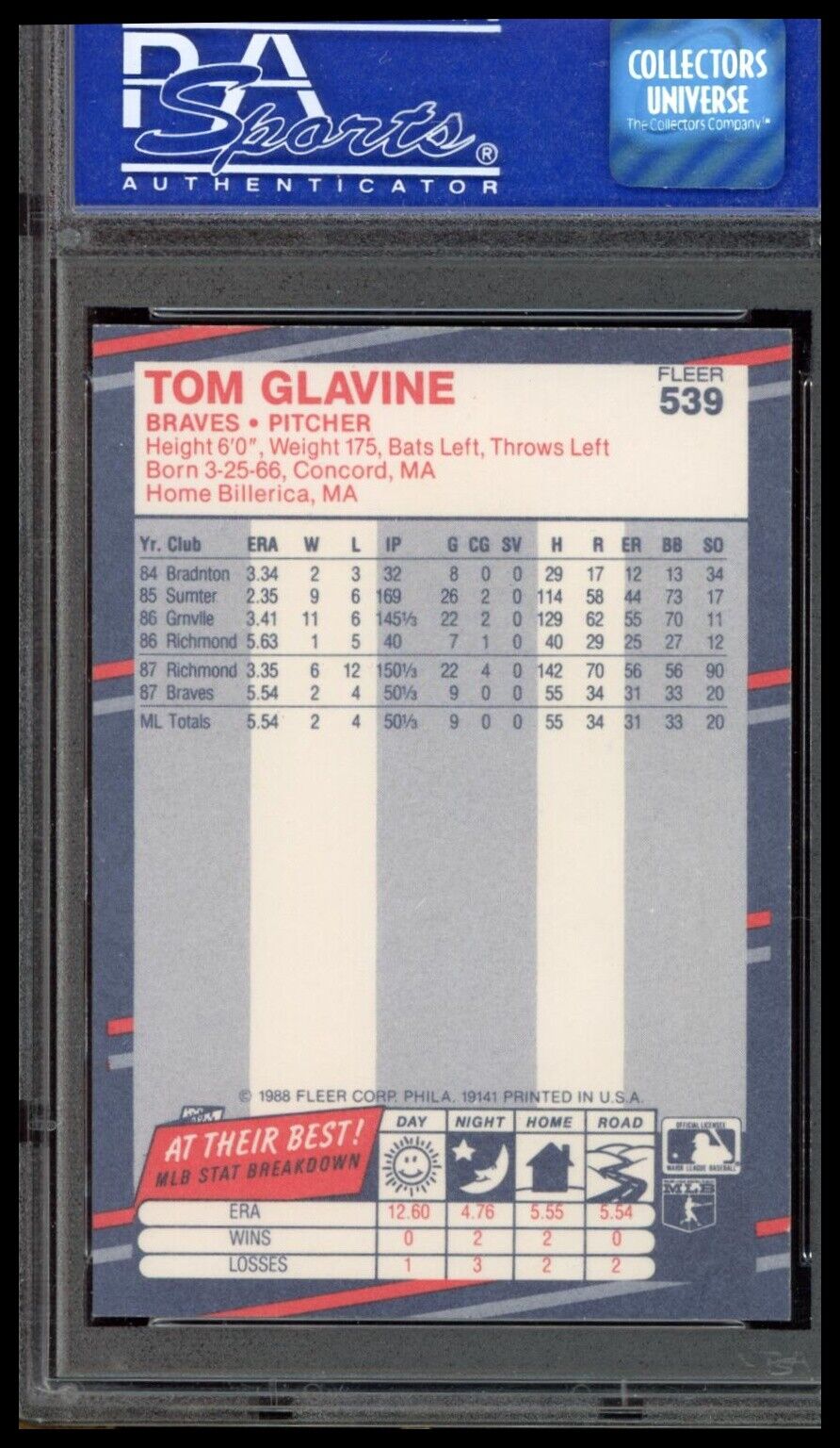 1988 Fleer #539 Tom Glavine PSA 9