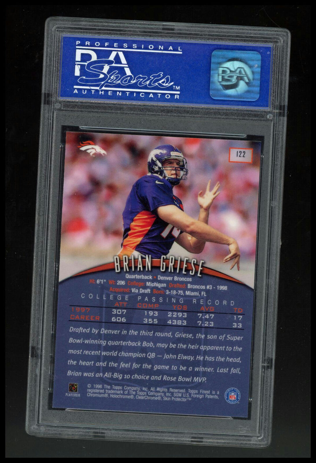 1998 Finest #122 Brian Griese W/Coating PSA 9