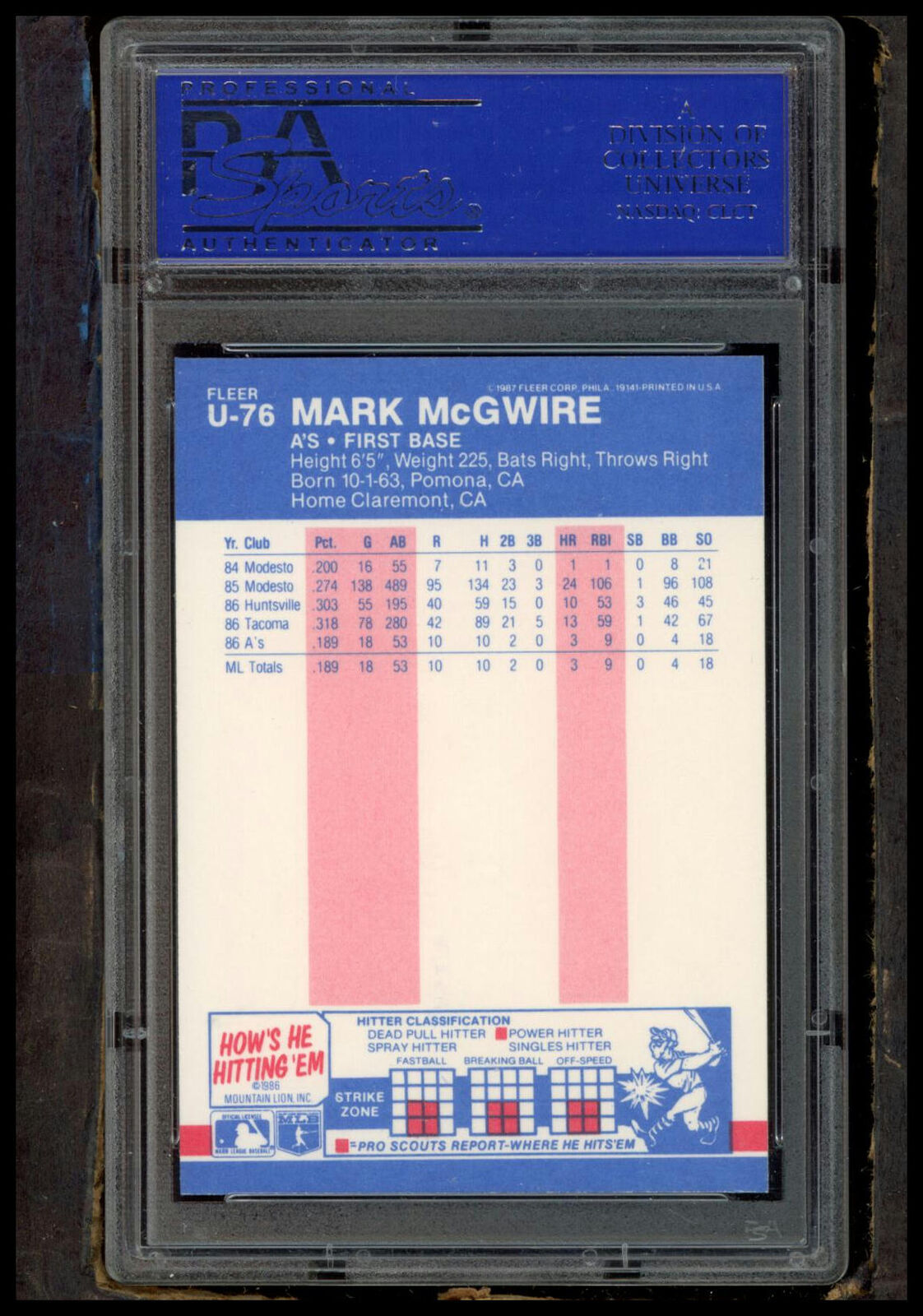 1987 Fleer Update Glossy #U-76 Mark Mcgwire Glossy PSA 9