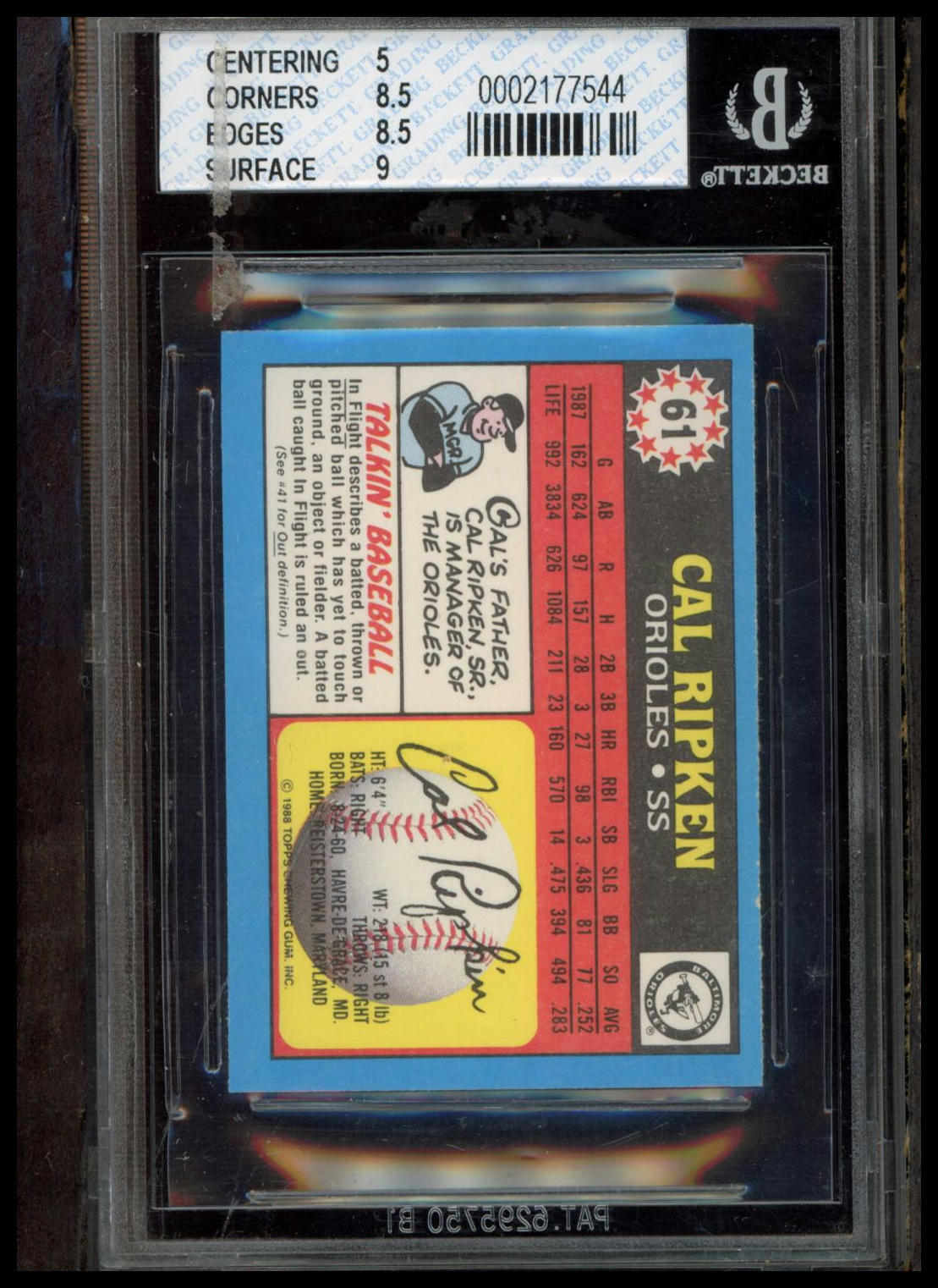 1988 Topps UK Minis #61 Cal Ripken BGS 6