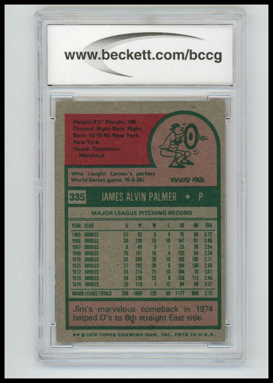 1975 Topps #335 Jim Palmer BCCG 8