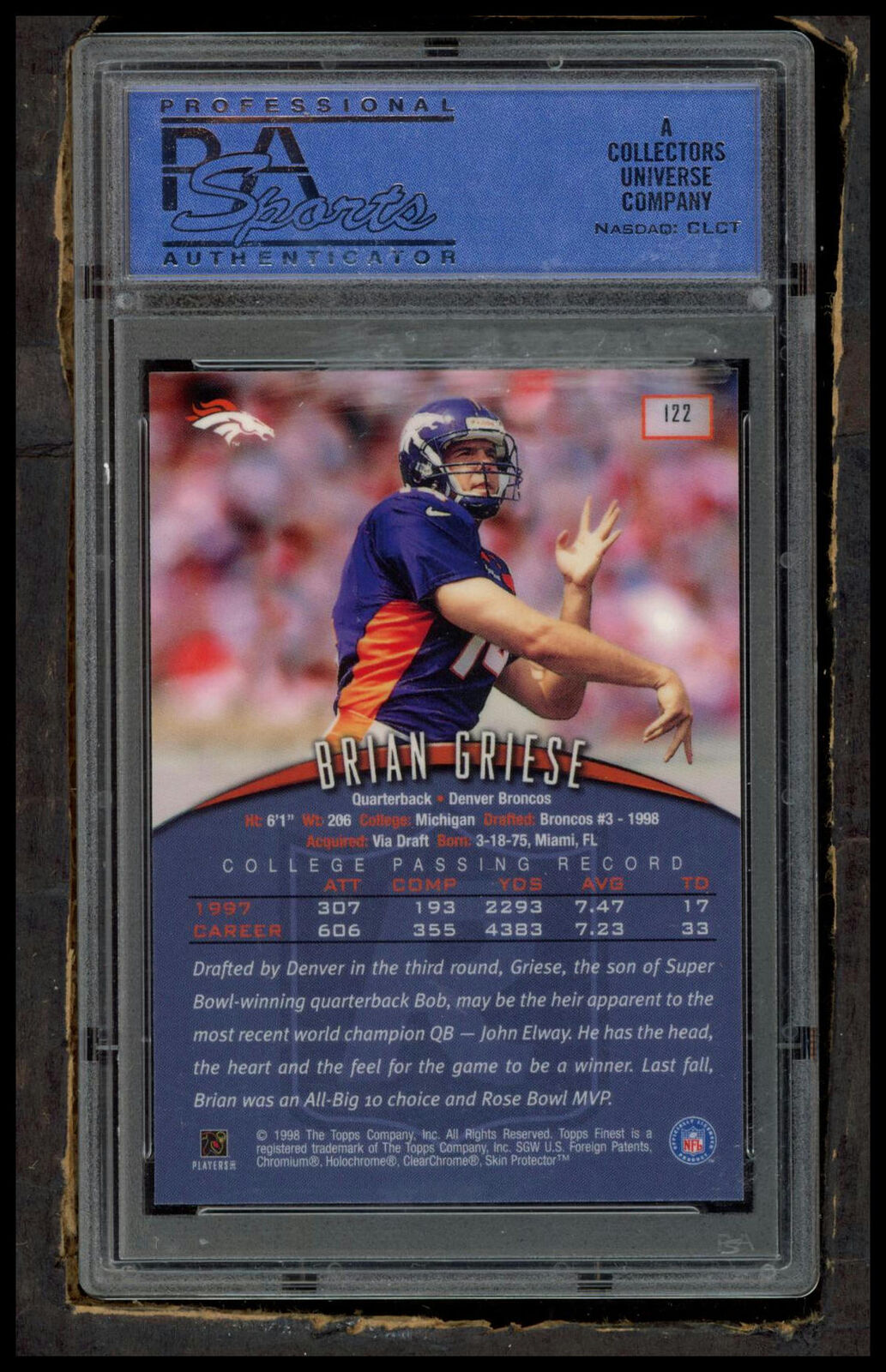 1998 Finest #122 Brian Griese W/Coating PSA 9