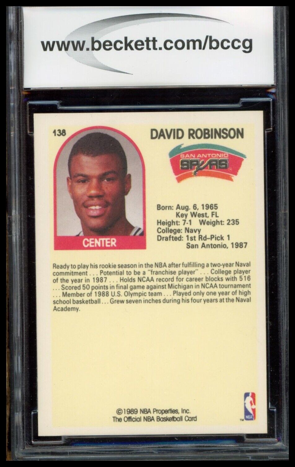 1989-90 Hoops #138 David Robinson BCCG 9