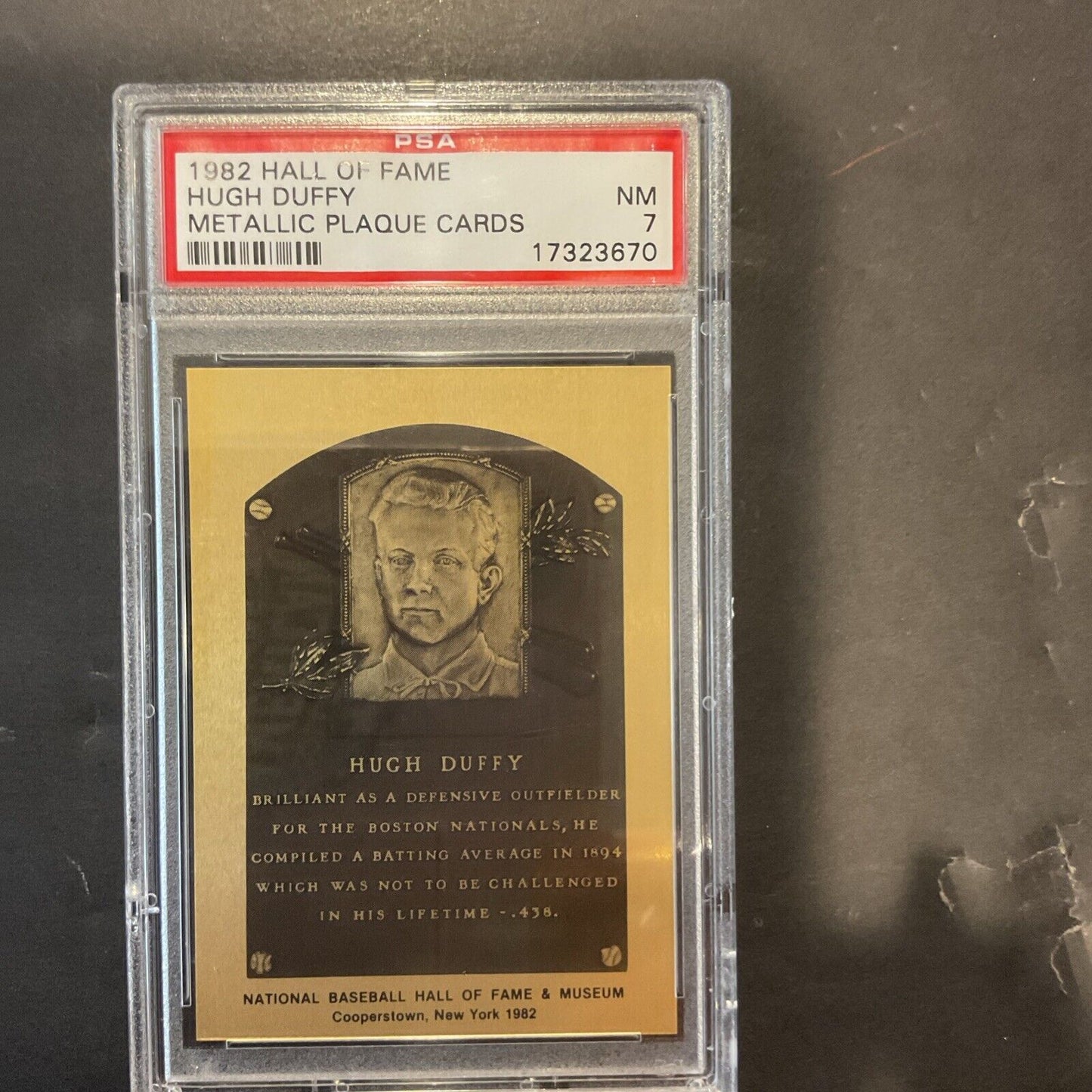 1982 Hall of Fame Hugh Duffy metallic plaque card PSA 7