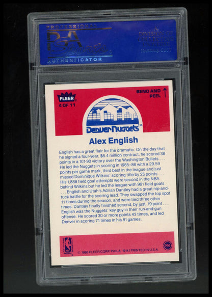 1986 Fleer Sticker #4 Alex English PSA 8