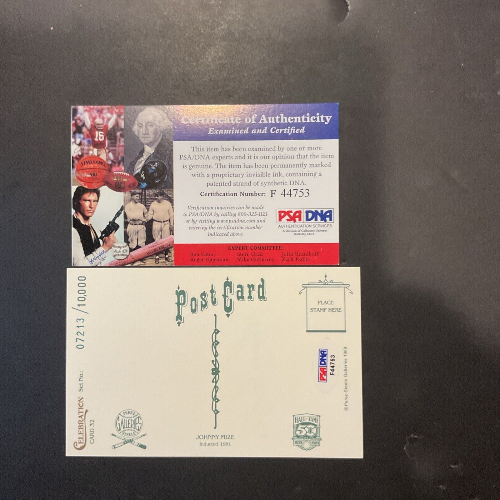 Perez Gallery Steel 32 Johnny Mize  HOF signature  Card PSADNA