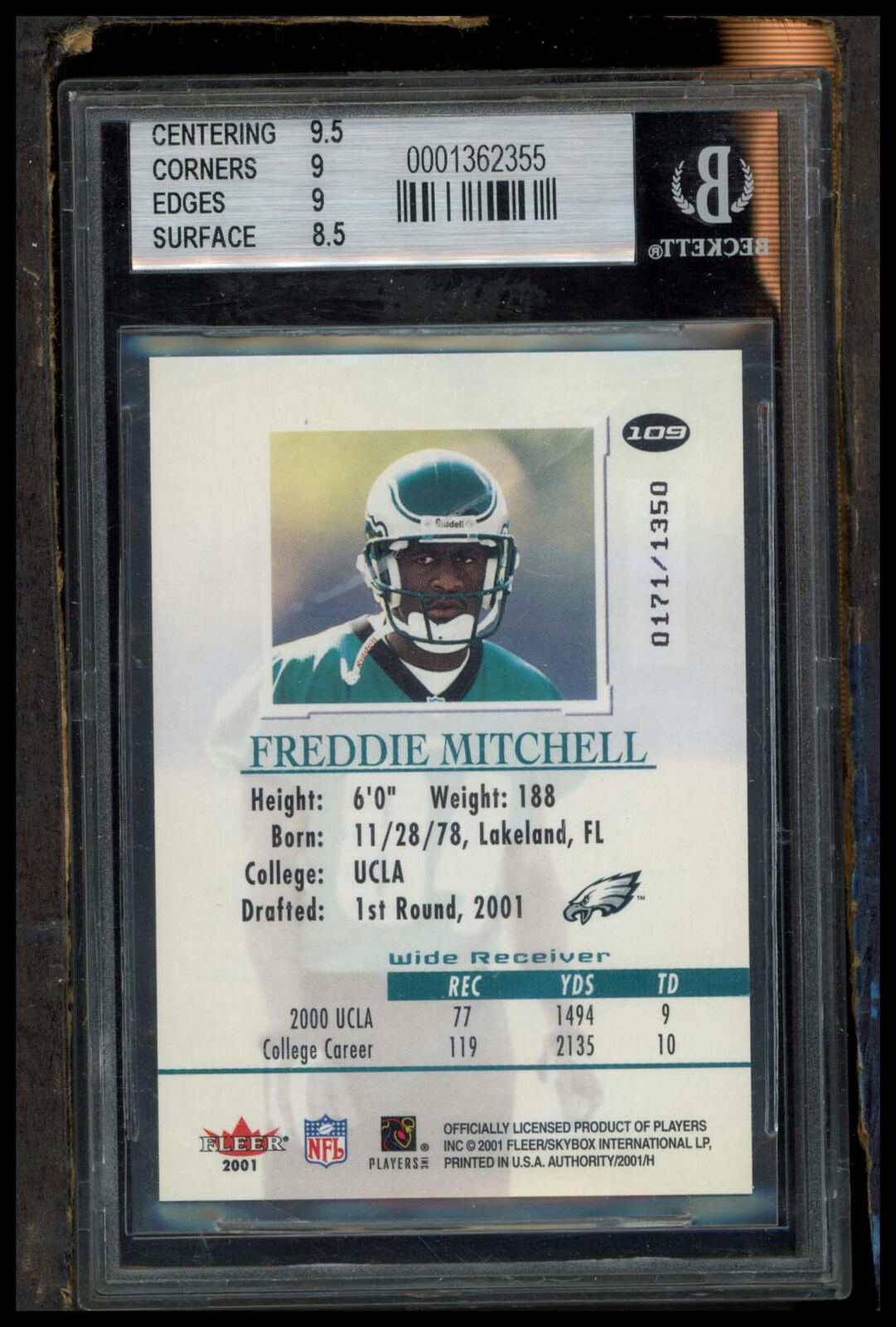 2001 Fleer Authority #109 Freddie Mitchell BGS 9 #/1350