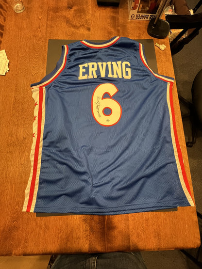 Julius Erving Signed Philadelphia 76ers Blue Jersey with COA