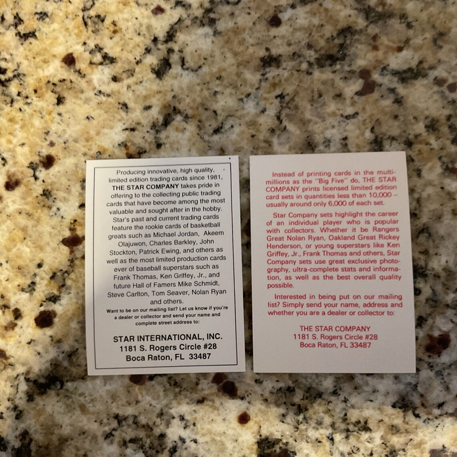 Star Company Micheal Jordan Ad Cards. Rare. 