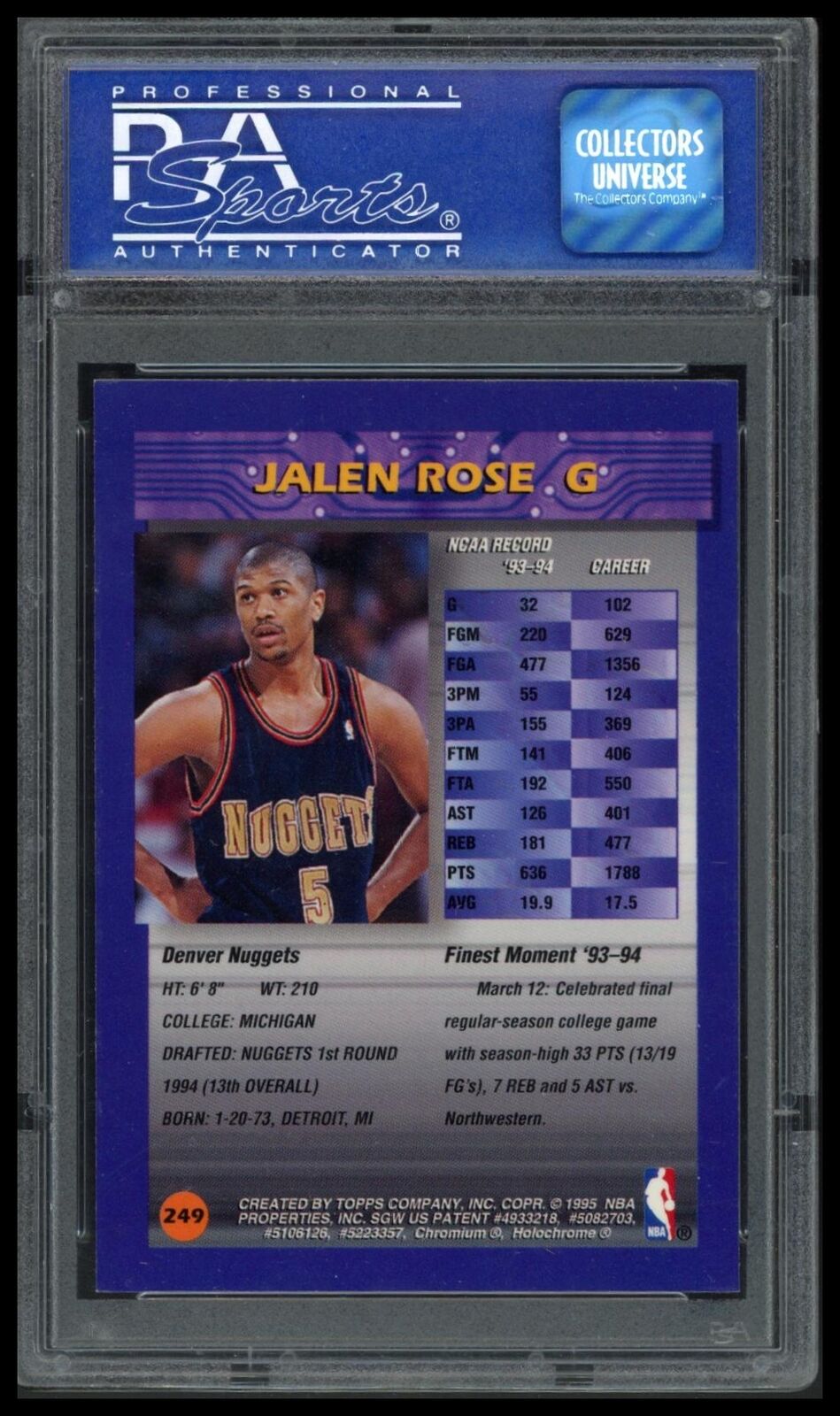 1994 Finest #249 Jalen Rose PSA 9