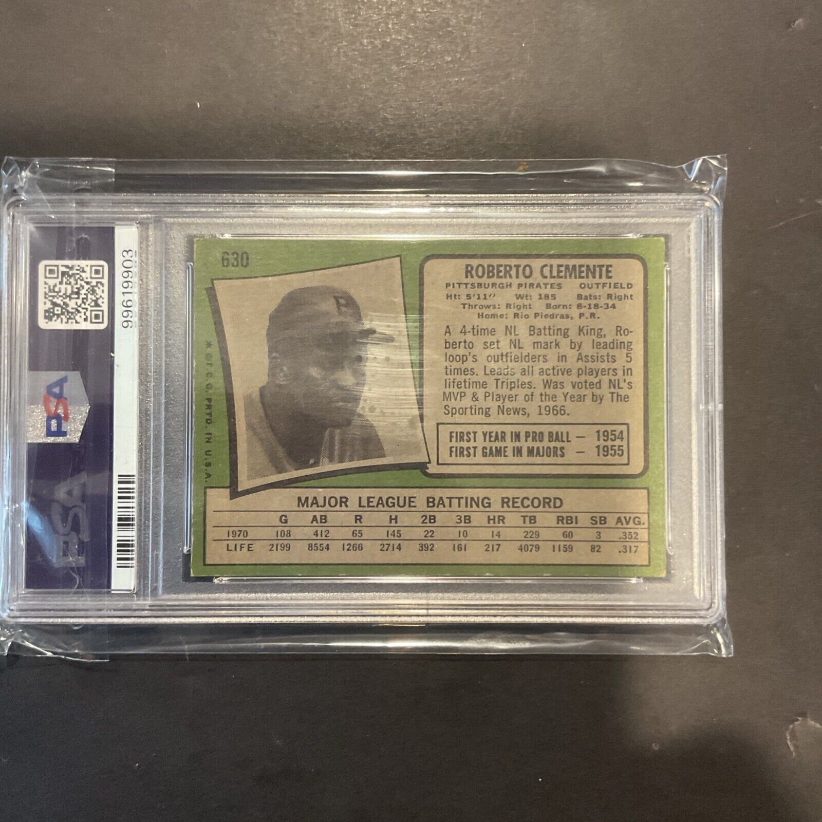 1971 Topps #630 Roberto Clemente PSA 3. Great Card And Condition