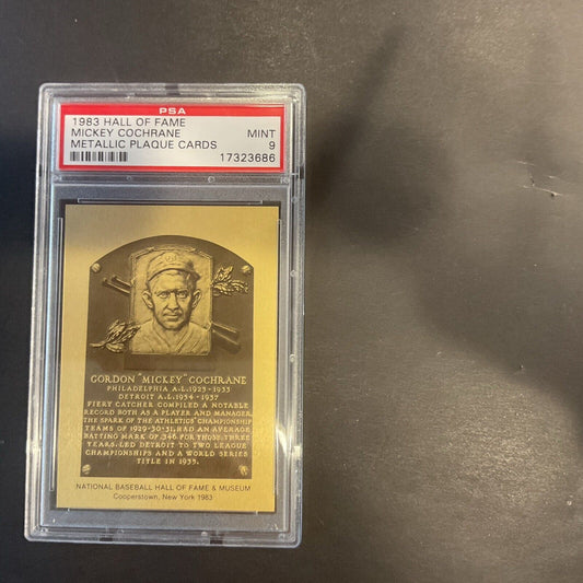 1983 Mickey Cochrane Hall Of Fame Metallic Plaque Card PSA 9
