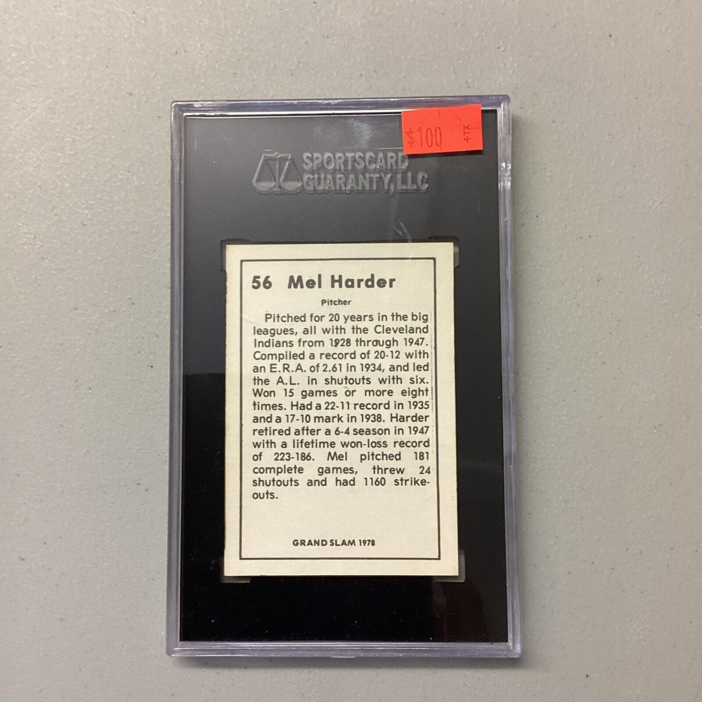 1978 Grand Slam #56 Mel Harder SCG Authentic