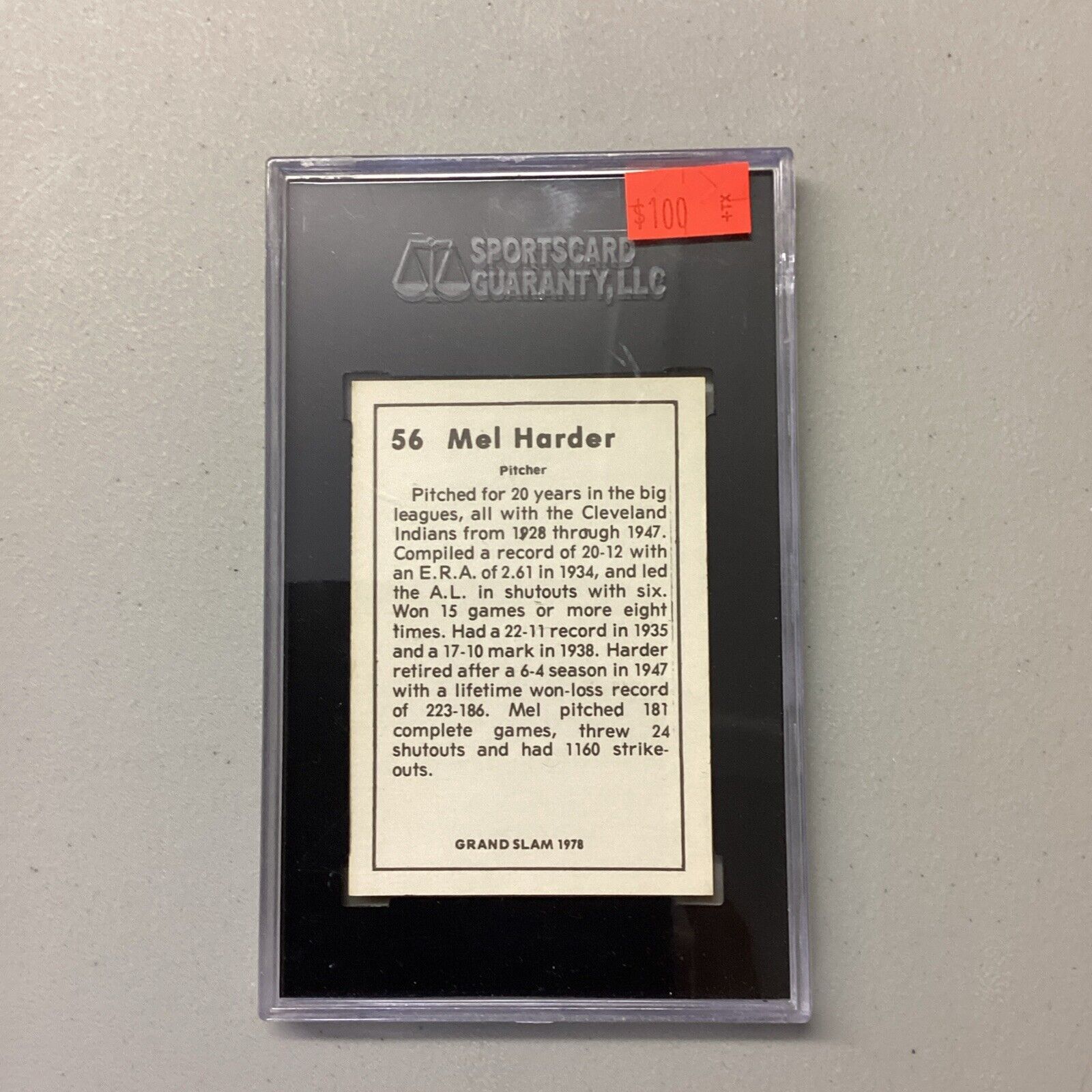 1978 Grand Slam #56 Mel Harder SCG Authentic