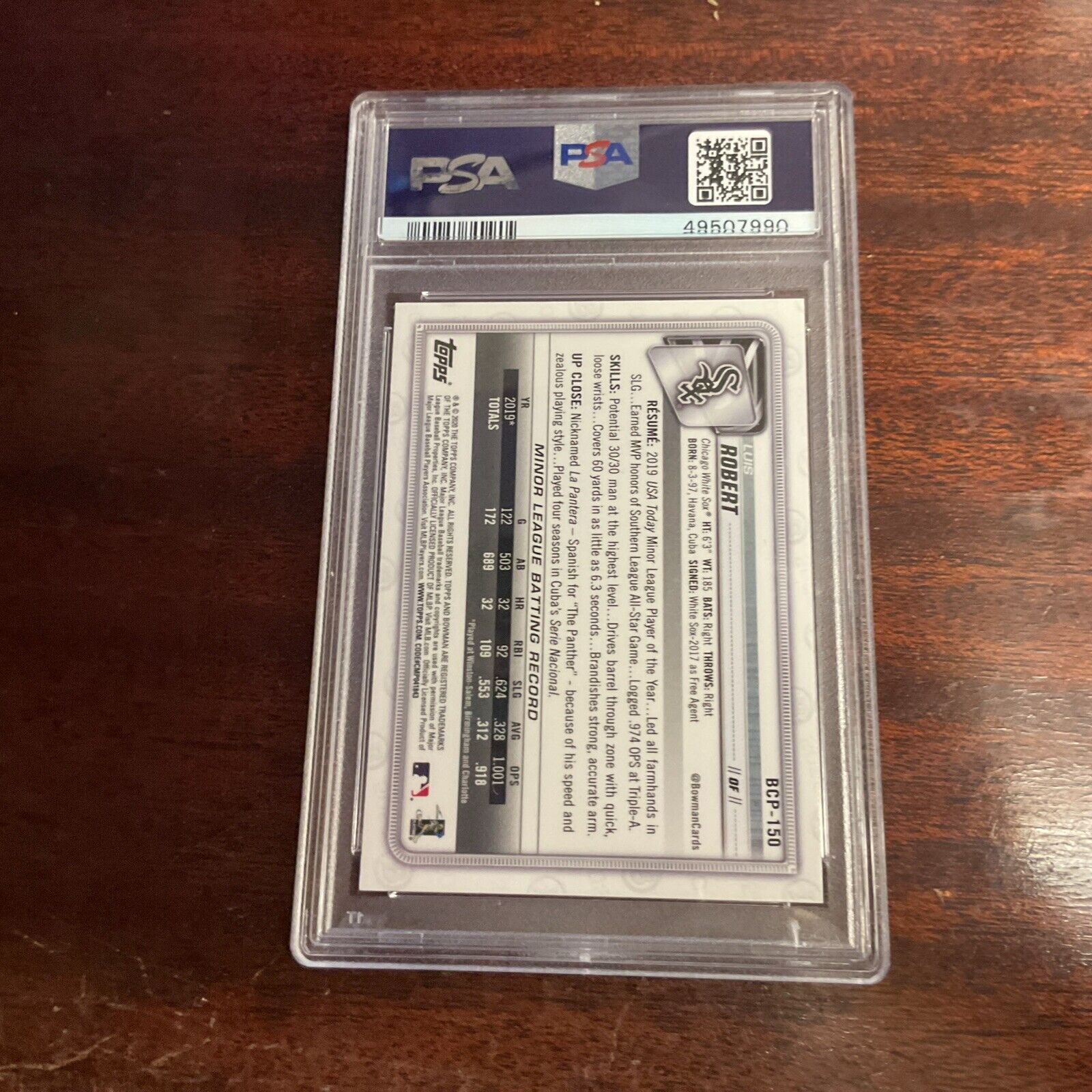 2020 Bowman Chrome BCP 150 Luis Robert  Sapphire Edition PSA 9