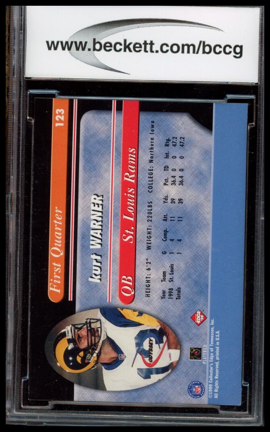 1999 Collector's Edge Odyssey #123 Kurt Warner BCCG 9