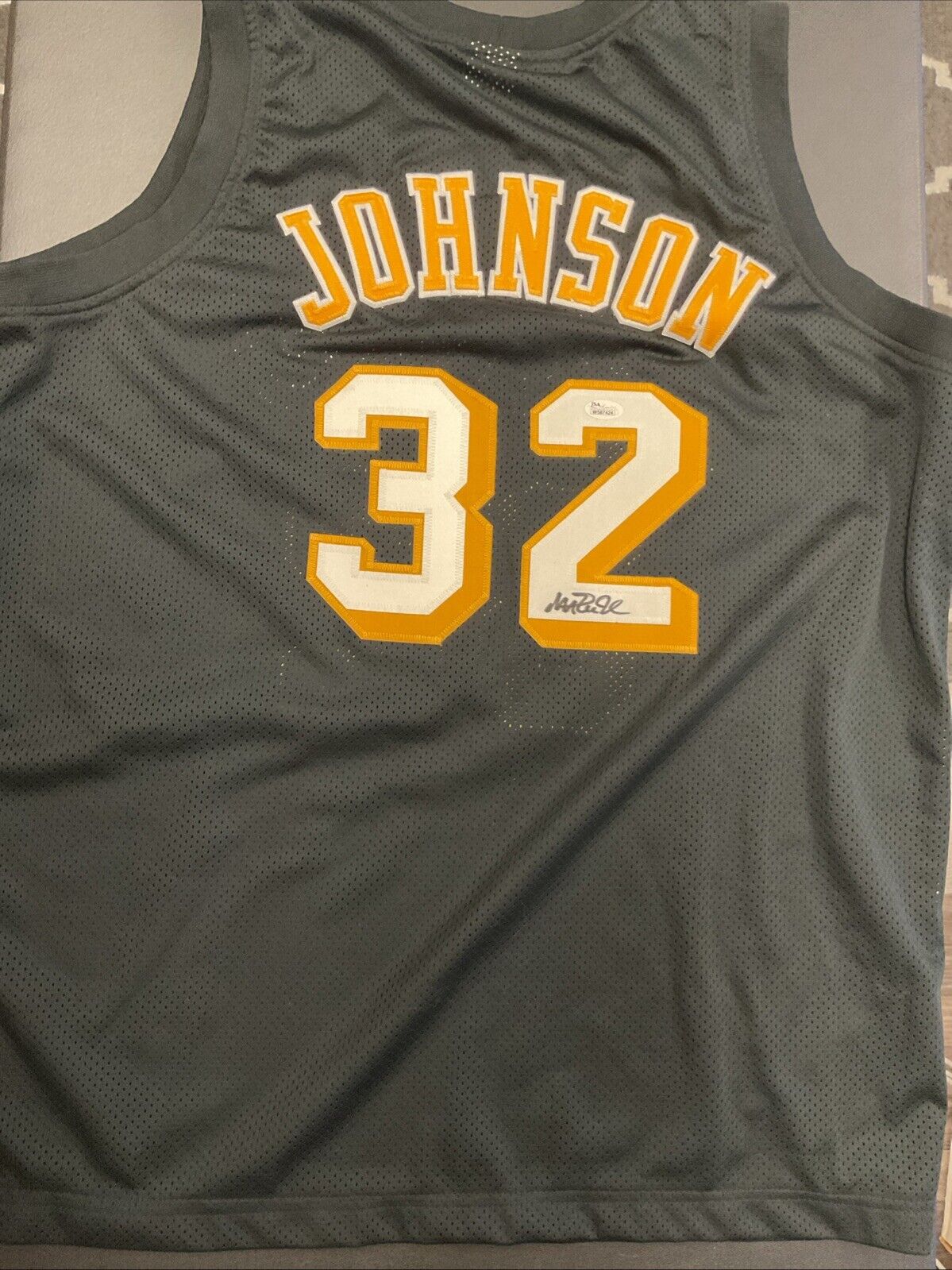 Magic Johnson Autographed Black Pro Style Custom Jersey JSA Authentication