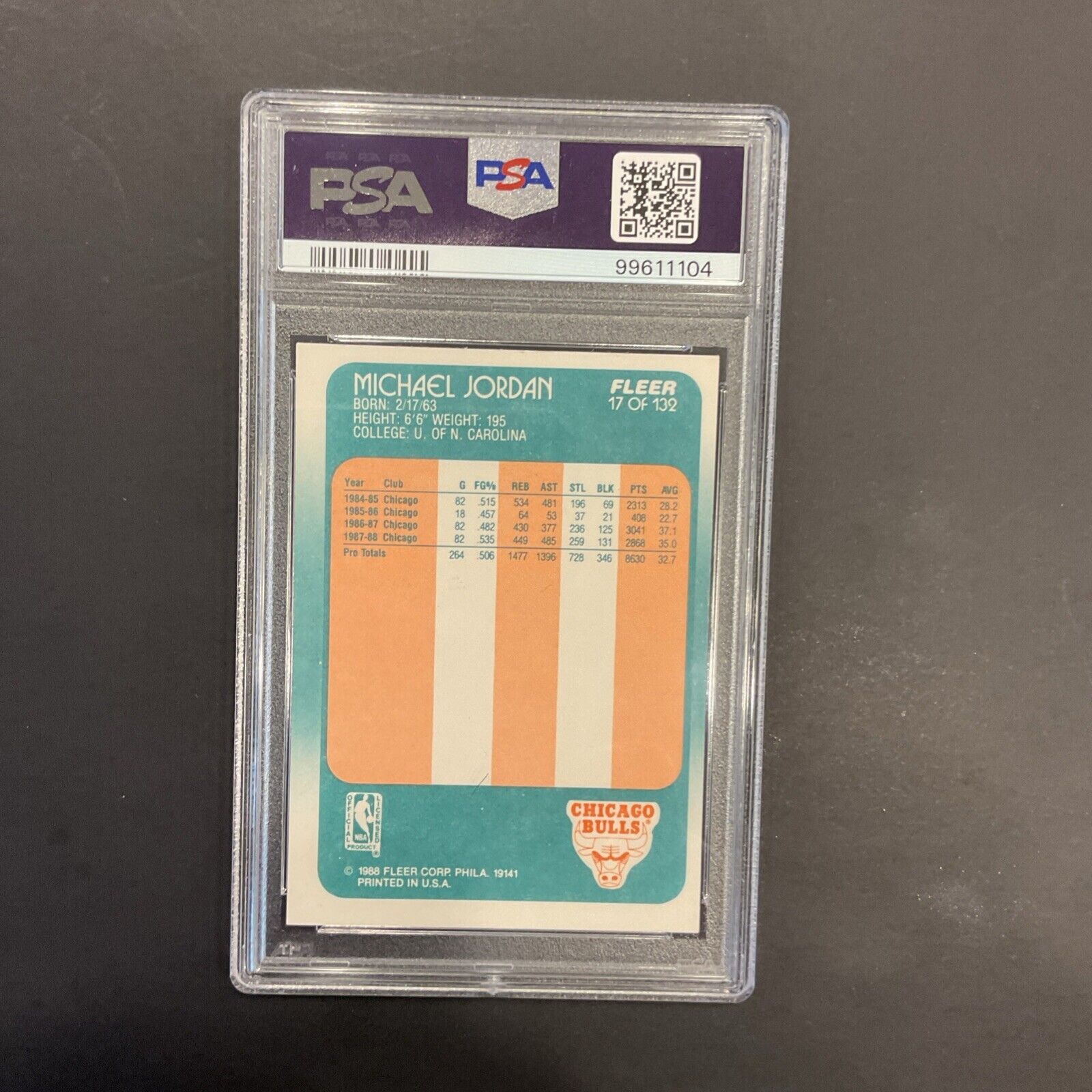 PSA 8 1988 Fleer Michael Jordan #17 NM-MT Chicago Bulls