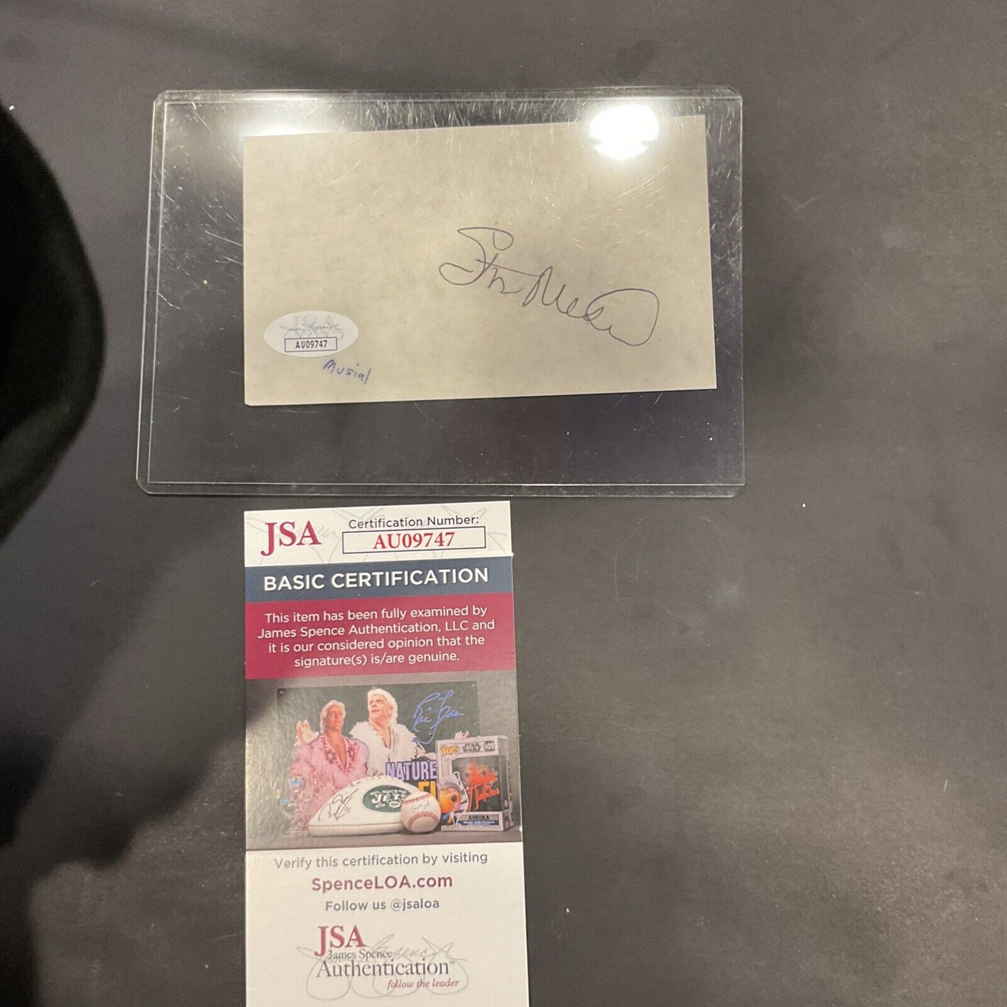 Autographed Stan Musial  index card JSA certification