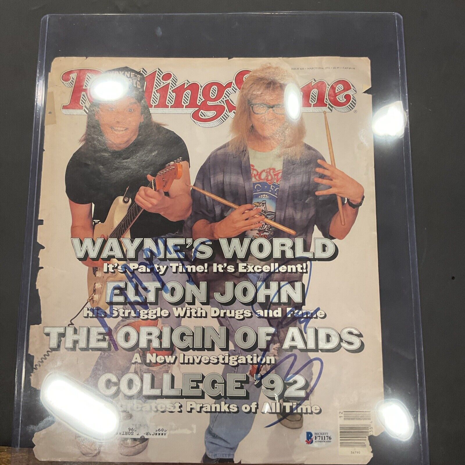 1992 Rolling Stones Wayne’s world autographed by Mike Myers Beckett COA