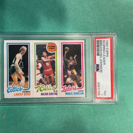 1980 TOPPS Scoring Leaders Bird Johnson Erving PSA 7