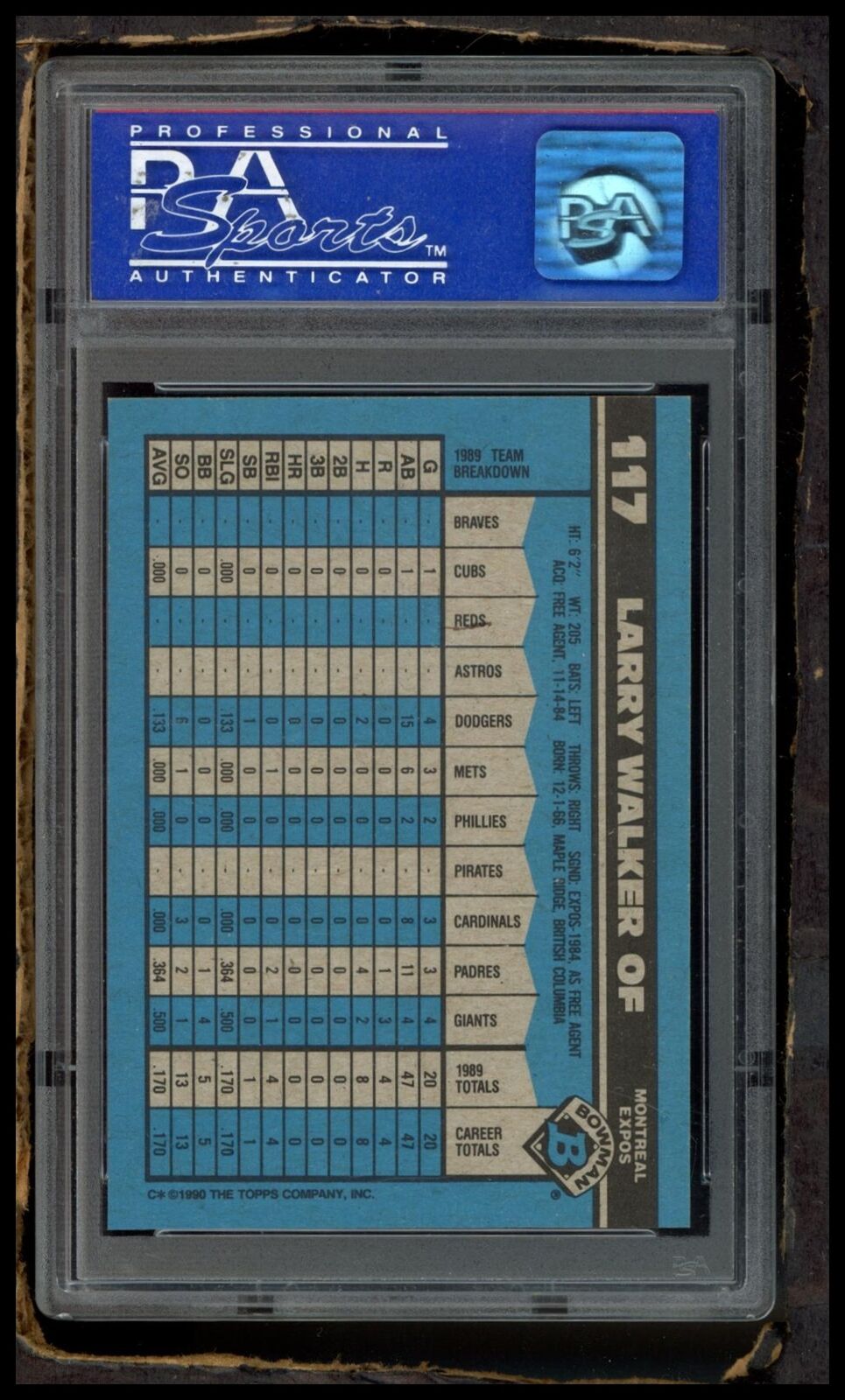 1990 Bowman #117 Larry Walker PSA 9