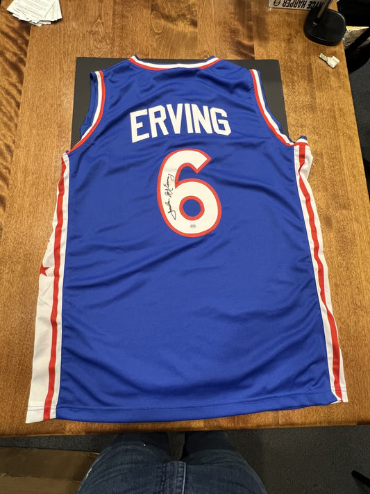 Julius Erving Signed Philadelphia 76ers Blue Jersey with COA