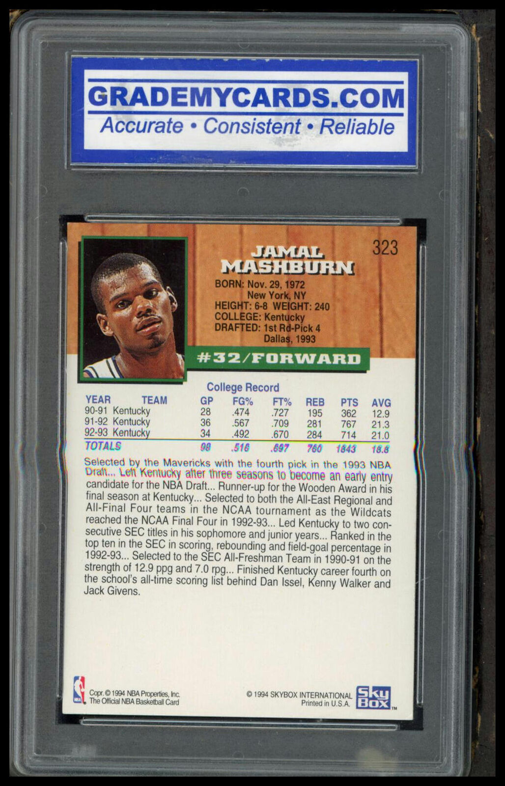 1993-94 Hoops #323 Jamal Mashburn Fifth Anniversary Gold Other 8