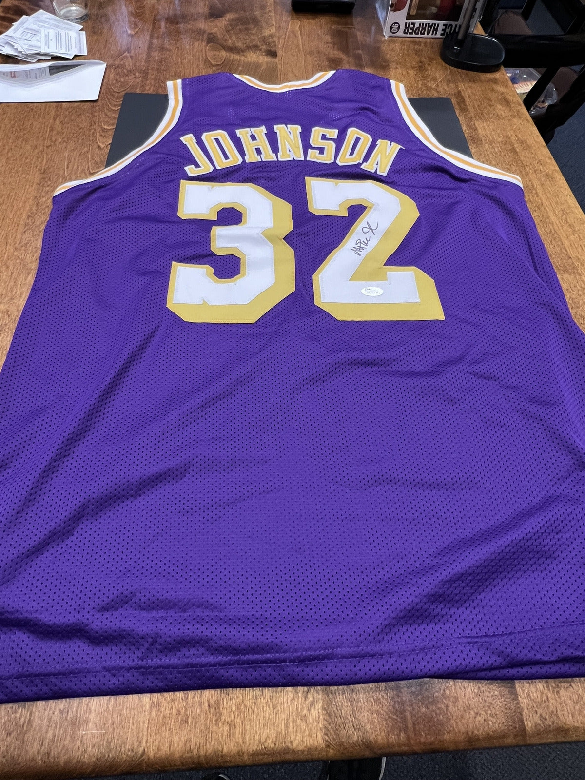 Magic Johnson Signed Los Angeles Lakers Purple Jersey with COA