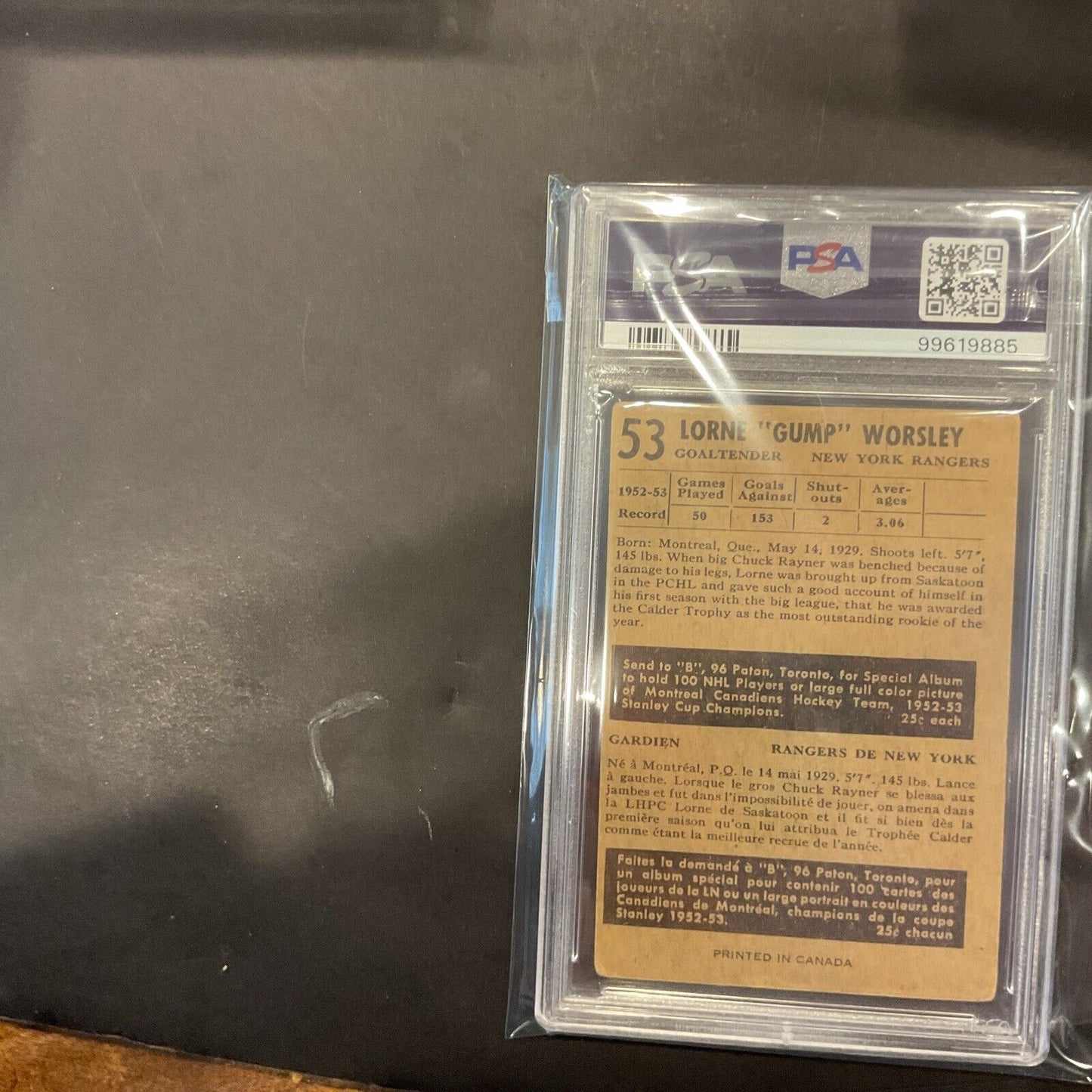 1953 Brockhurst #53 Gump Worsley PSA 1