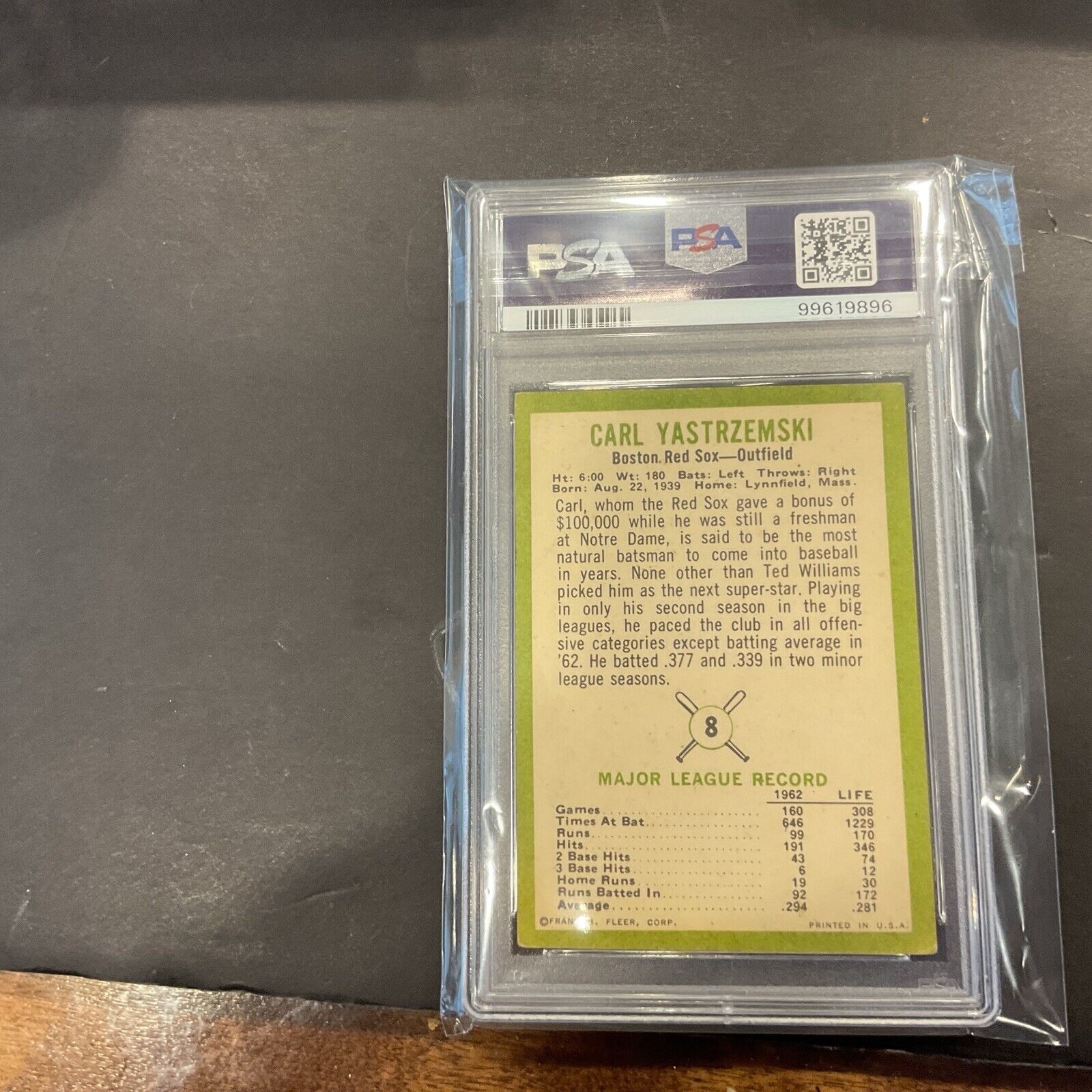 1963 fleer Carl Yastrzemski #8 PSA2