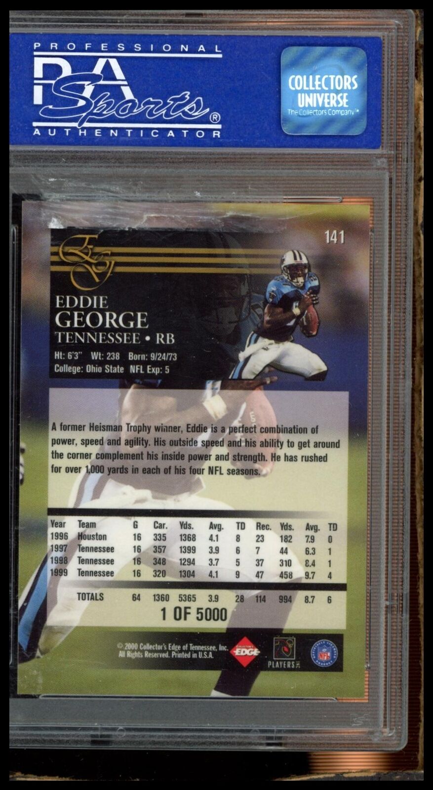 2000 Collector'S Edge Graded #141 Eddie George Uncirculated PSA 9