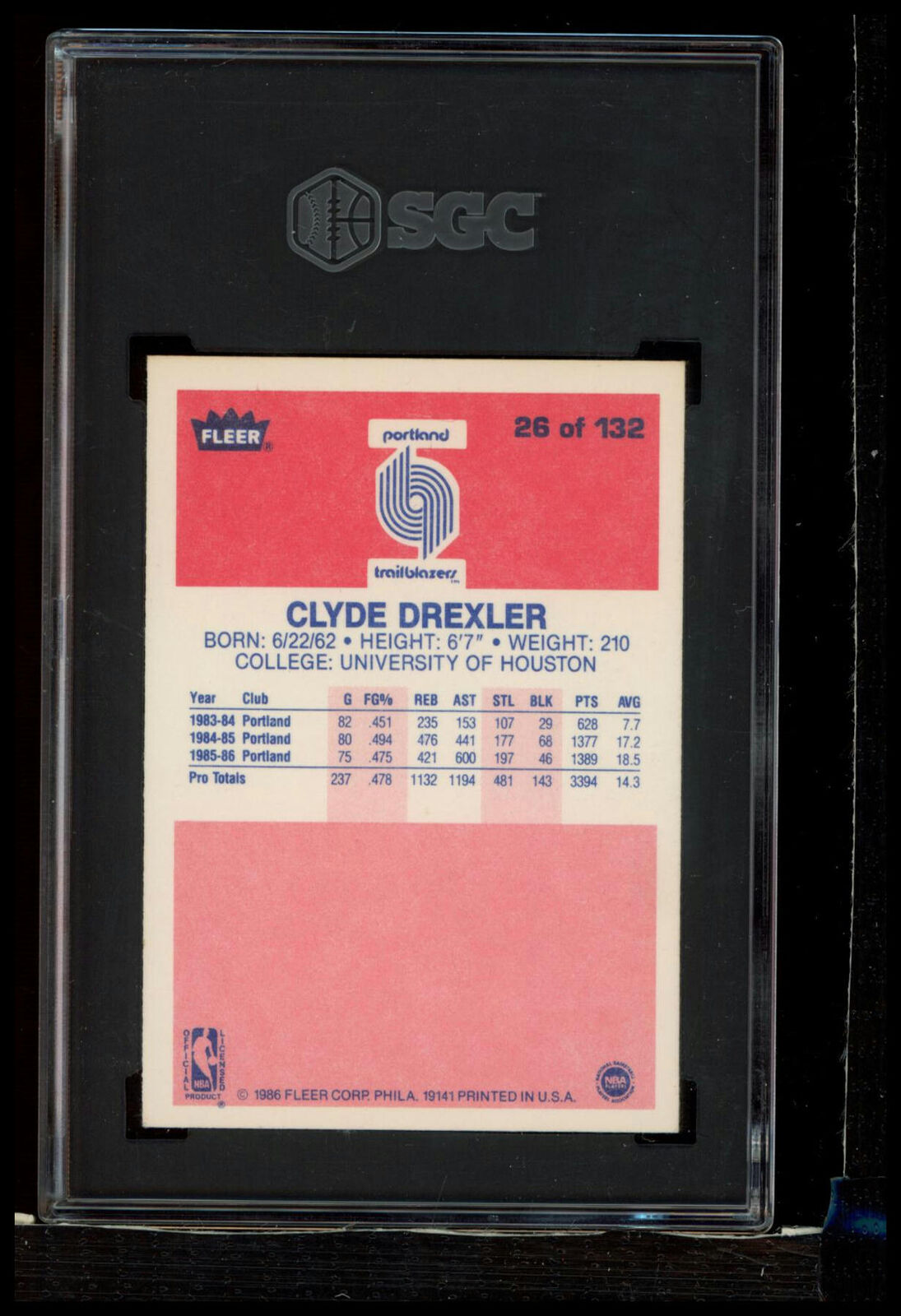 1986-87 Fleer #26 Clyde Drexler SGC 6.5