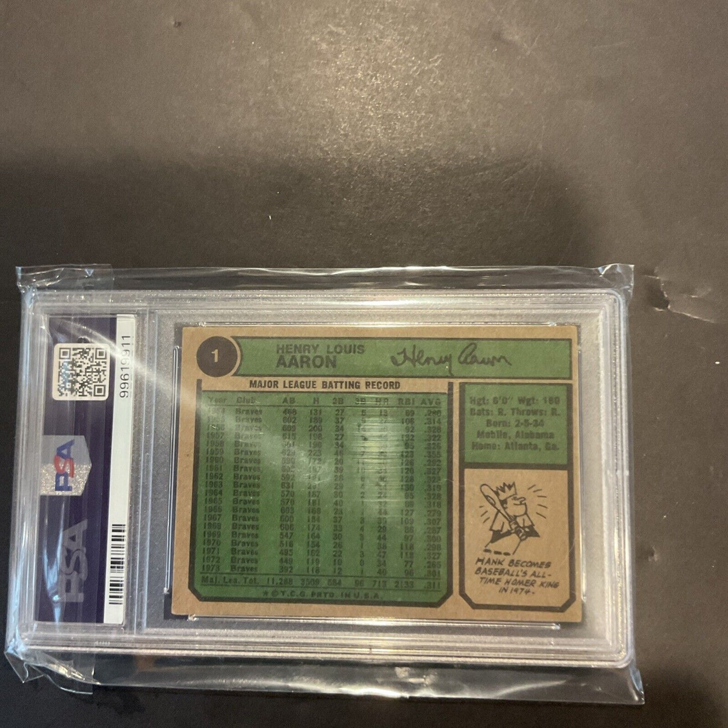 1974 Topps # 1 Hank Aaron “all-time home run king” PSA 3
