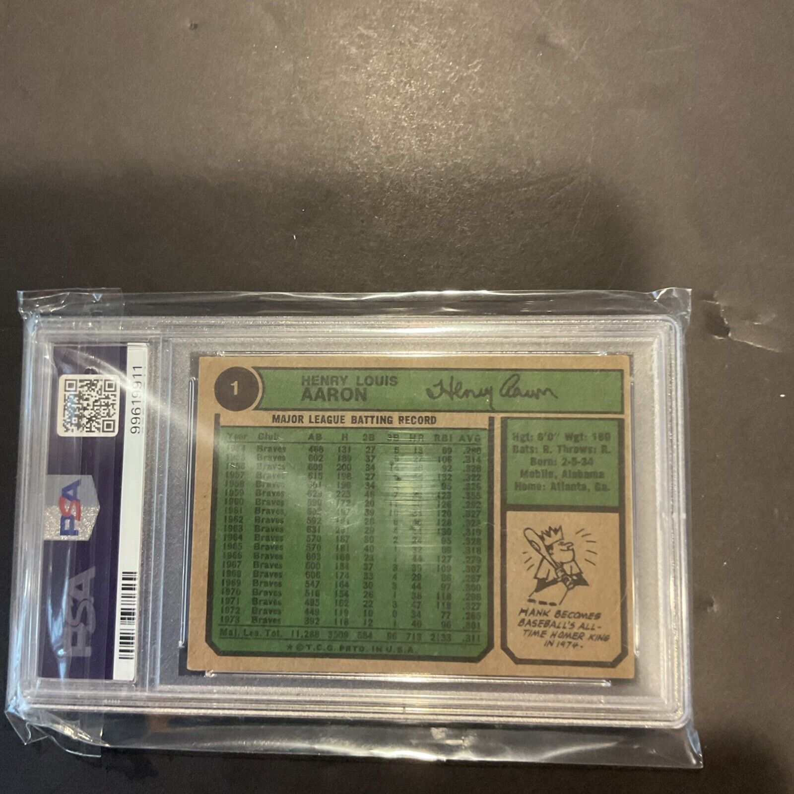 1974 Topps # 1 Hank Aaron “all-time home run king” PSA 3