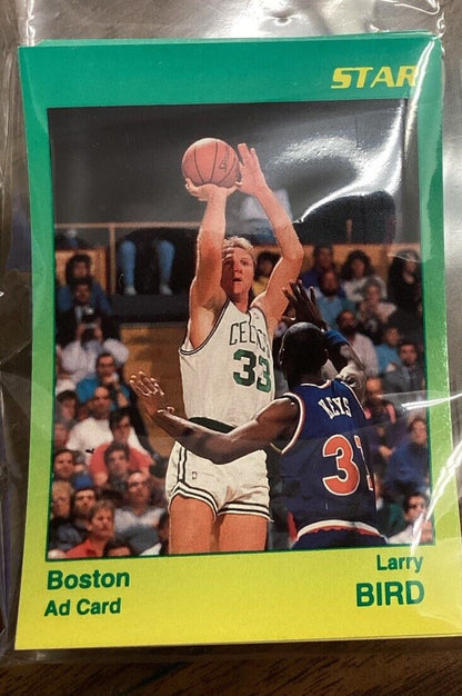 Larry Bird Star Company Green/Yellow Glossy Ad Card Promo - Celtics