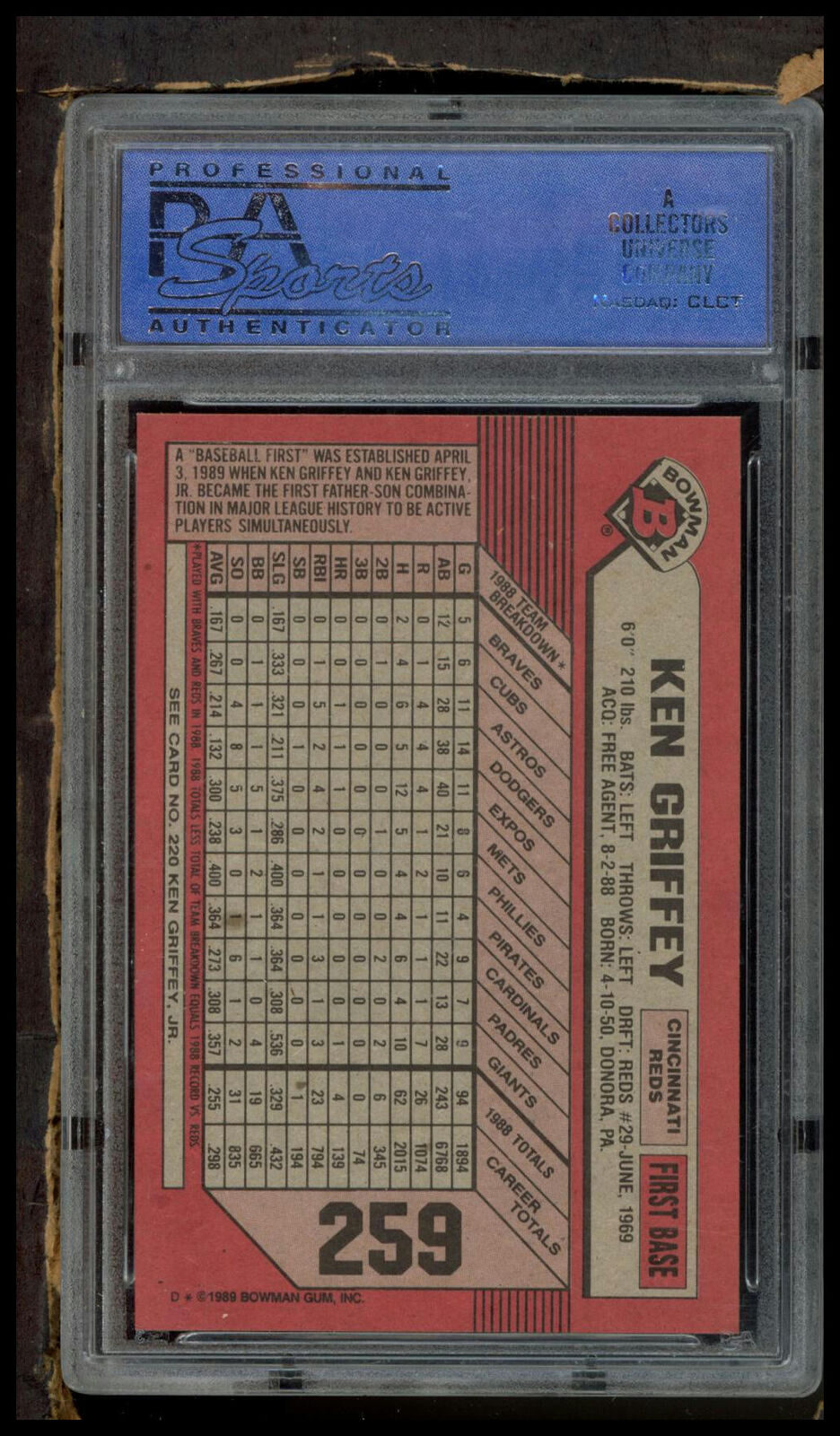 1989 Bowman #259 Ken Griffey PSA 8