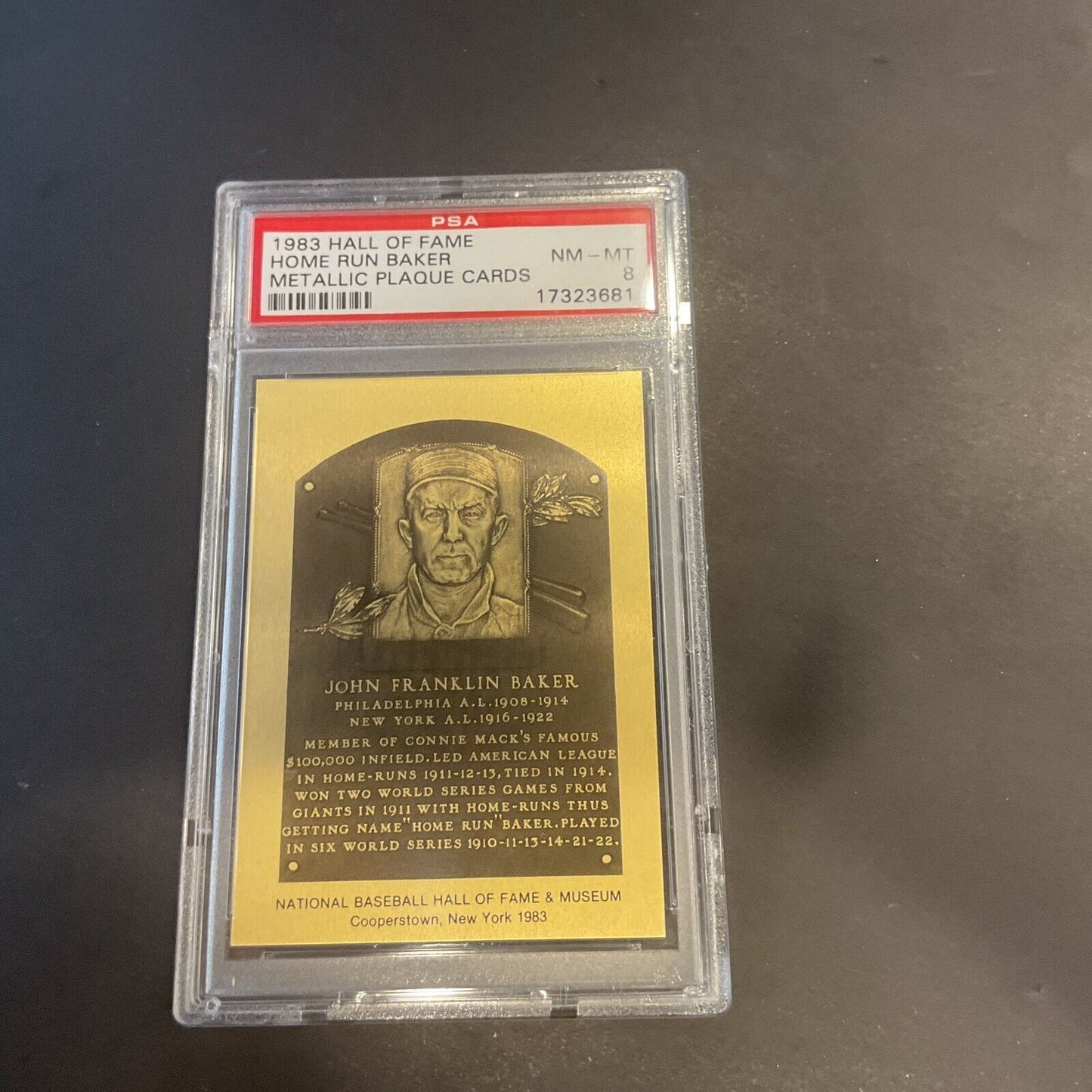 1983 Hall Of Fame Home Run Baker Metallic Plaque Card PSA 8