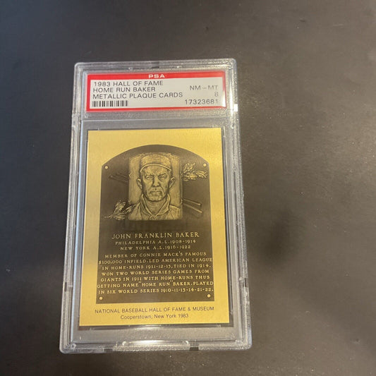 1983 Hall Of Fame Home Run Baker Metallic Plaque Card PSA 8