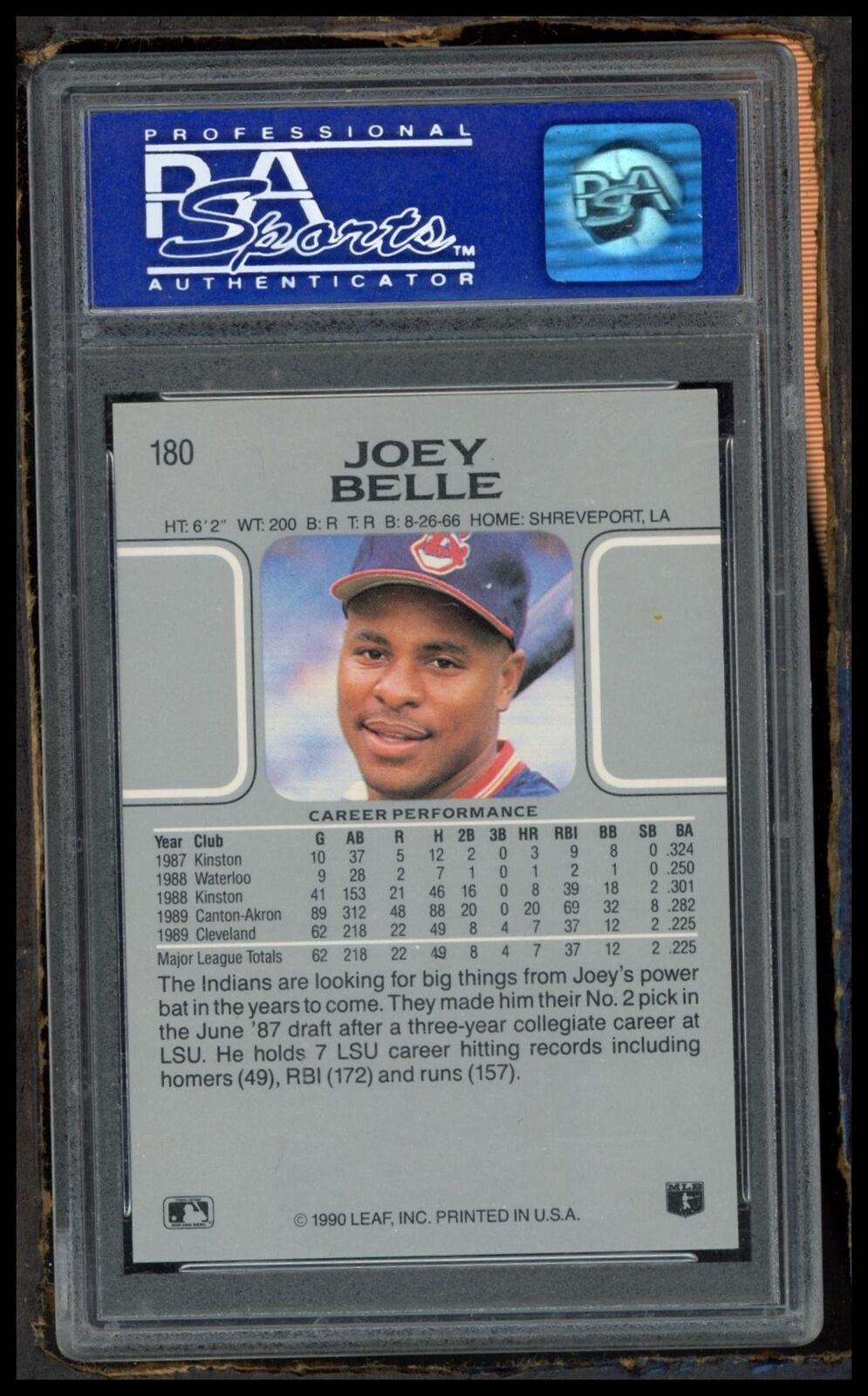 1990 Leaf #180 Joey Belle PSA 8