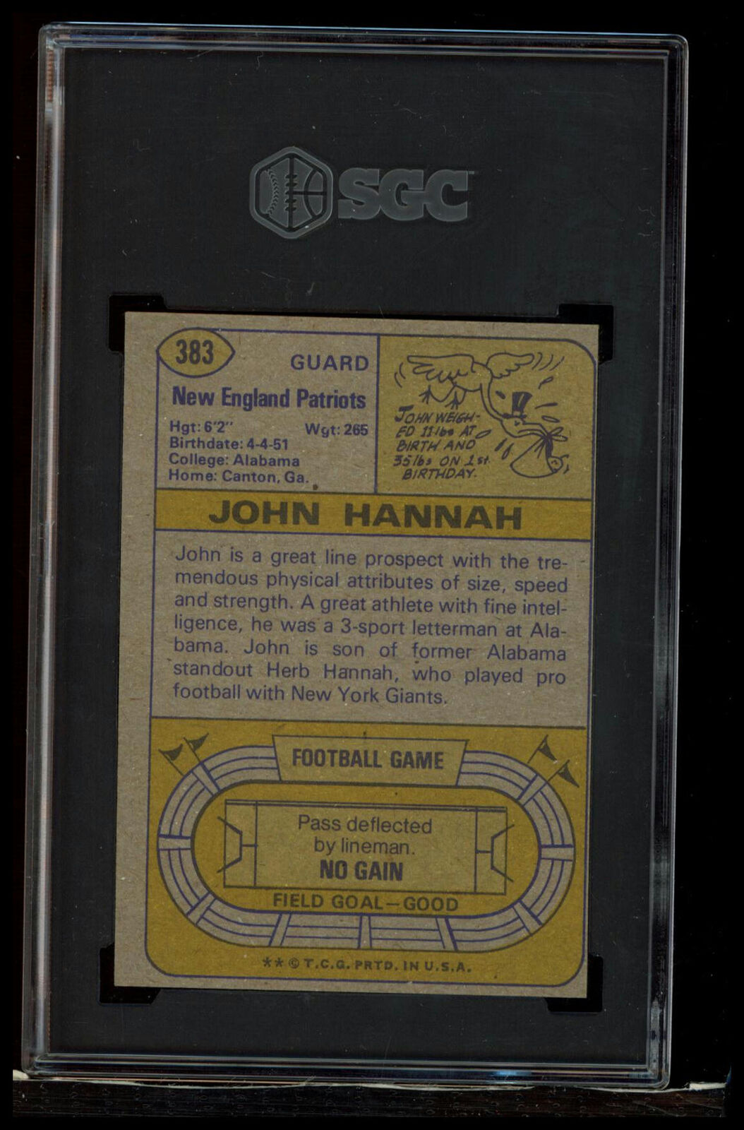 1974 Topps #383 John Hannah SGC 2.5