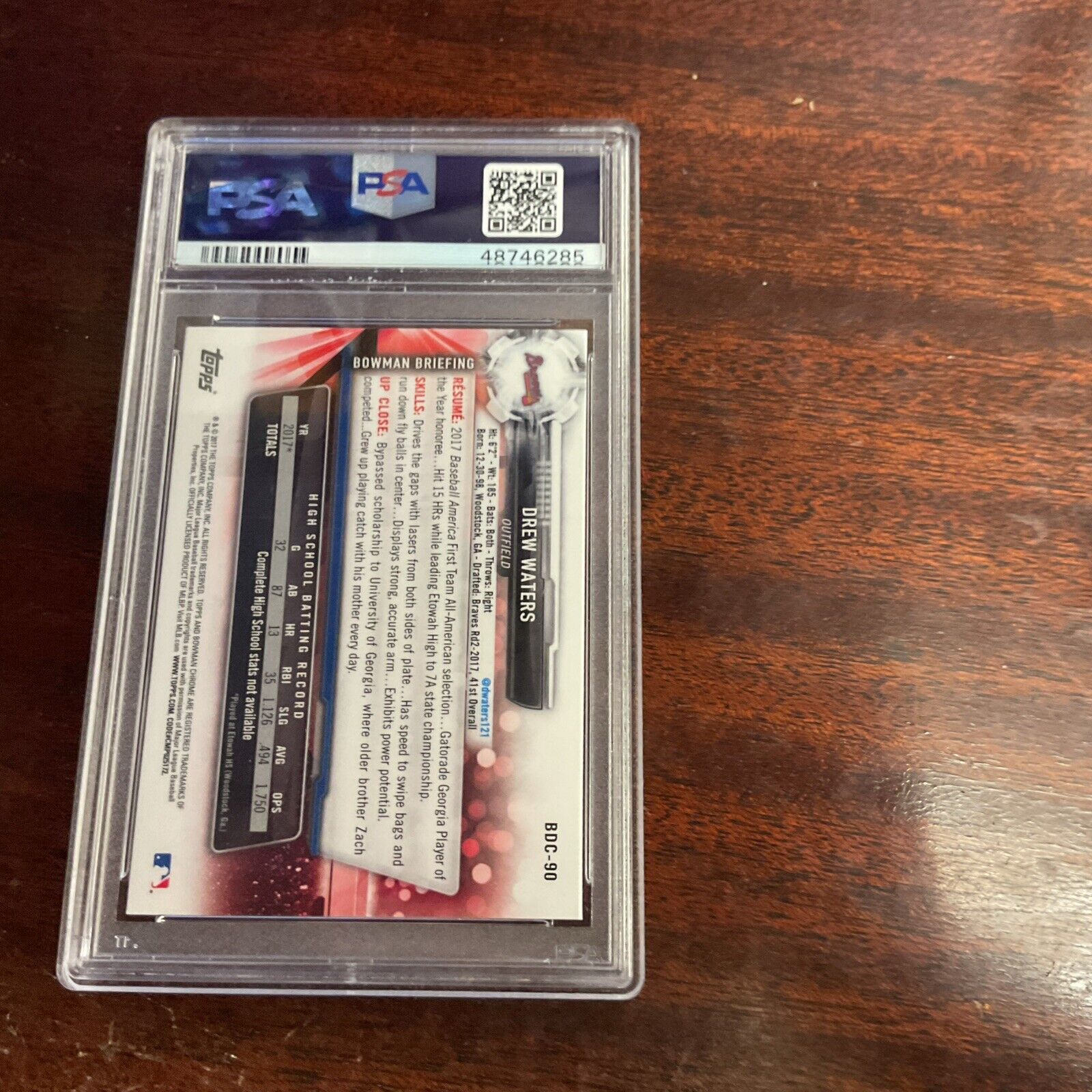 2017 Bowman Draft #VDC90 Drew Waters Psa 10 Chrome