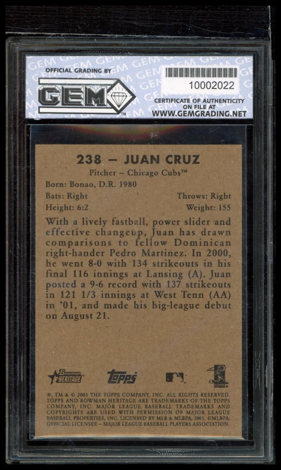 2001 Bowman Heritage #238 Juan Cruz Other 10