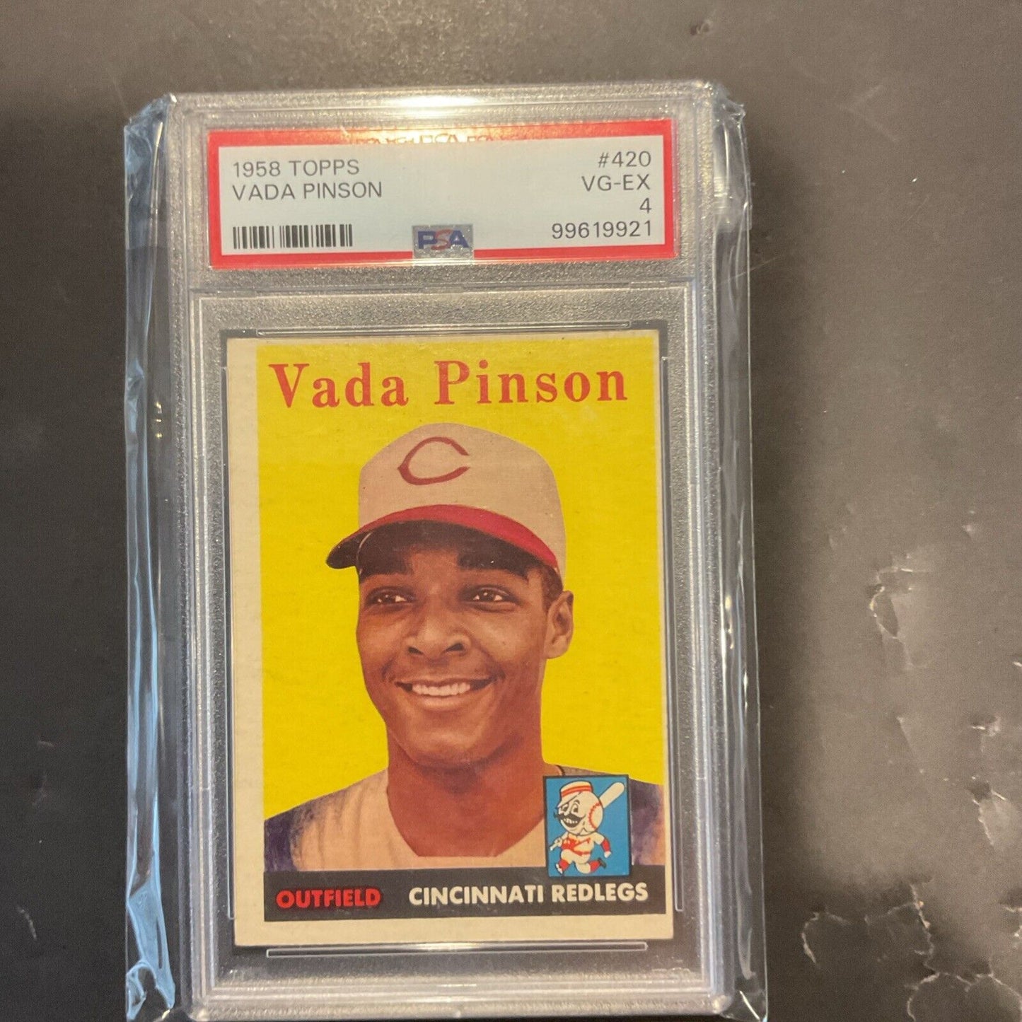 1958 Topps Vada Pinson RC Rookie Card #420 Cincinnati Reds VG-EX PSA 4